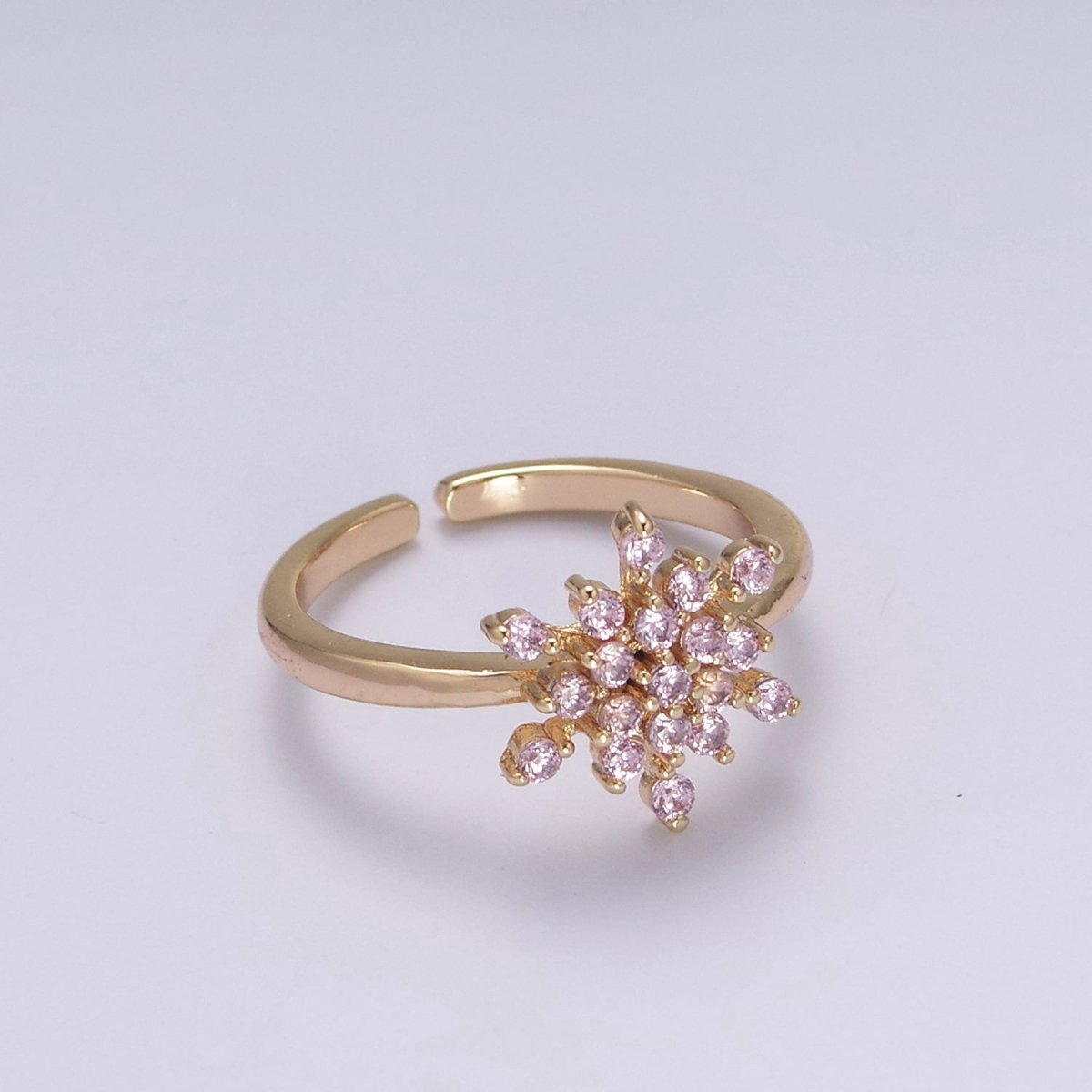 Gold Filled Snowflake with Pink Green CZ Ring For Woman Jewelry Finger Ring Open Adjustable U-147 U-148 U-218 - DLUXCA
