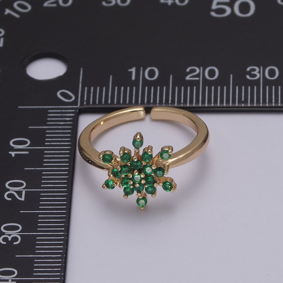 Gold Filled Snowflake with Pink Green CZ Ring For Woman Jewelry Finger Ring Open Adjustable U-147 U-148 U-218 - DLUXCA