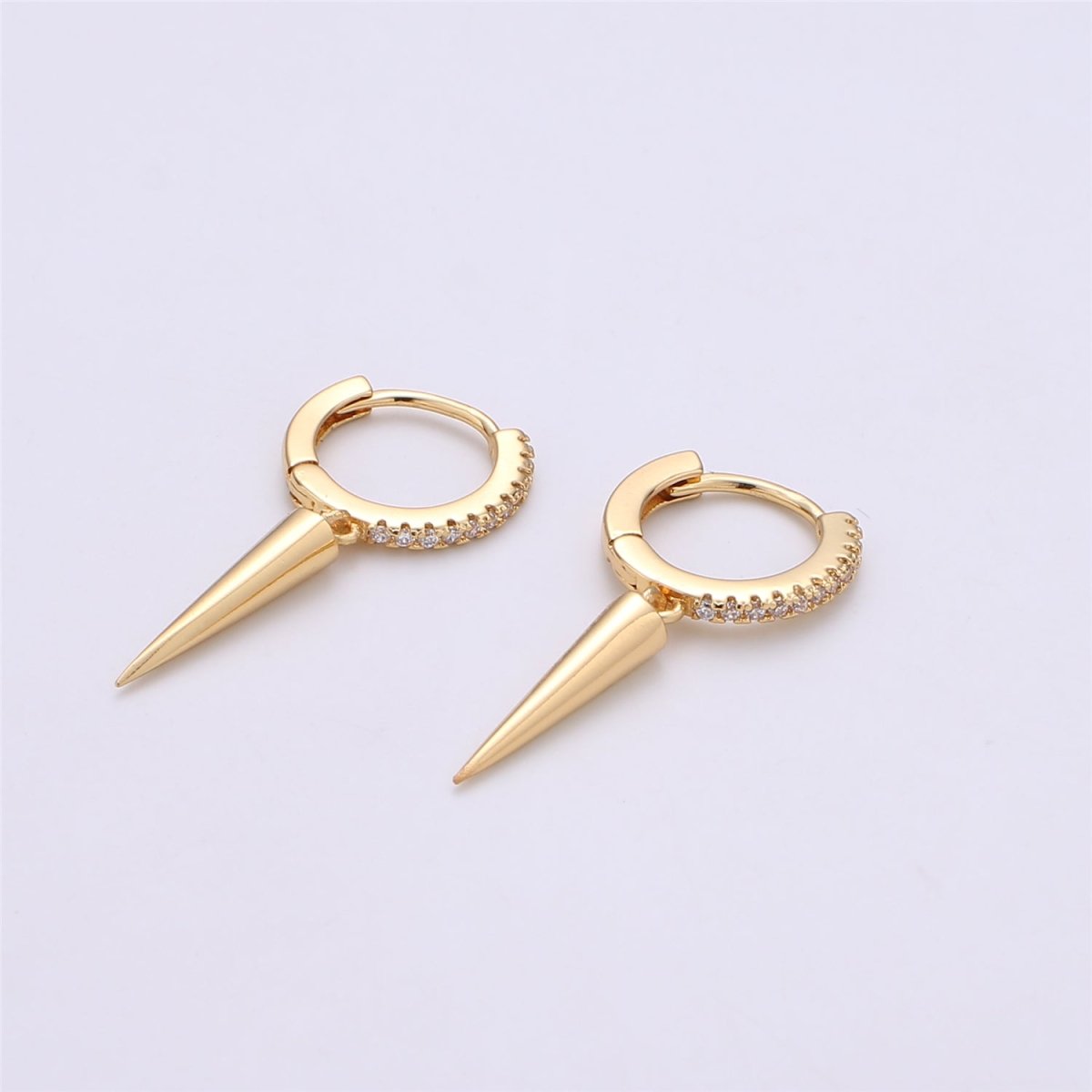 Gold Filled Spike Earrings, Single Spike Hoop Earrings K-354 - DLUXCA