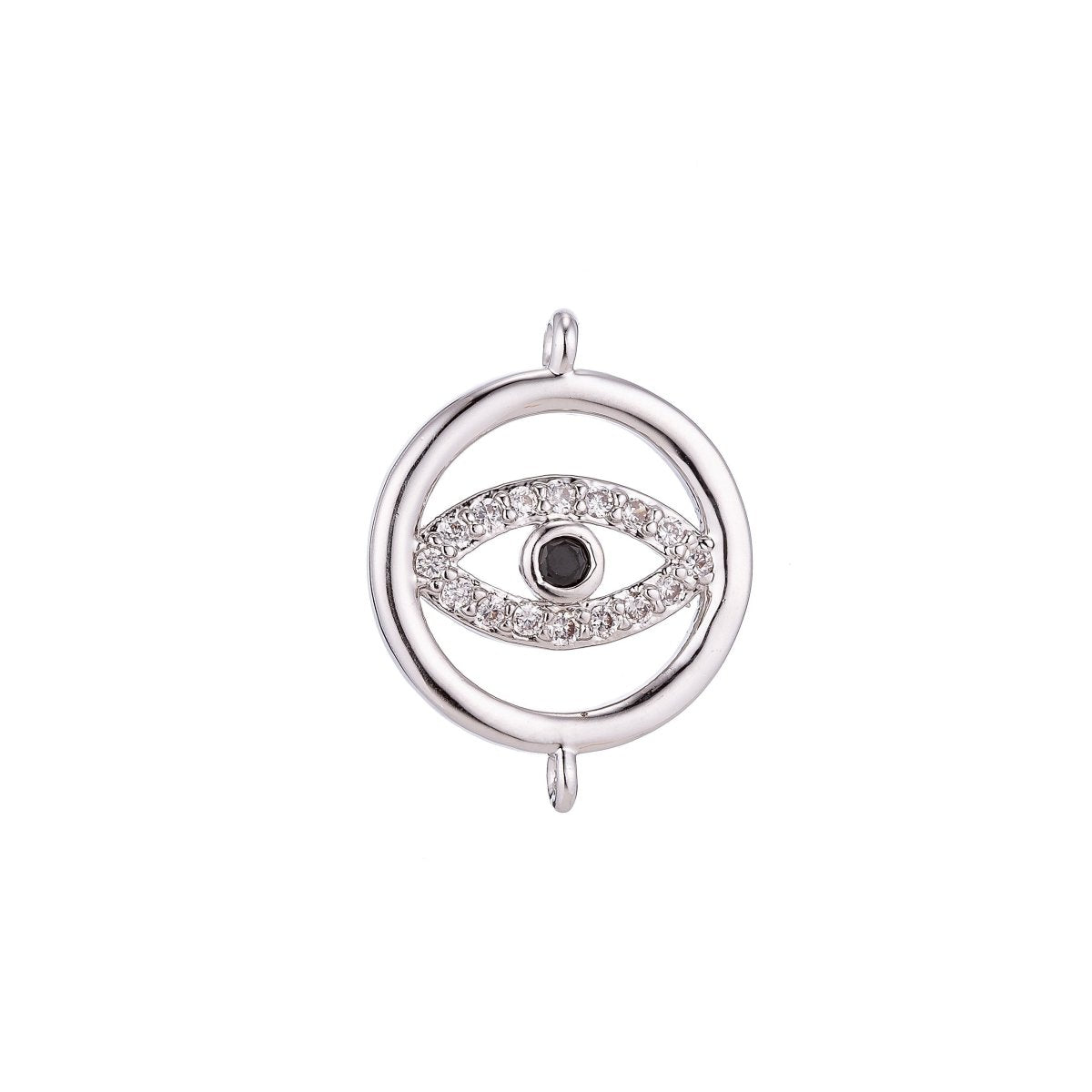 Gold Filled Spiritual Religious Evil Eye Cubic Zirconia Bracelet Charm Necklace Pendant Findings for Jewelry Making Greek Eye Connector F-038 - DLUXCA