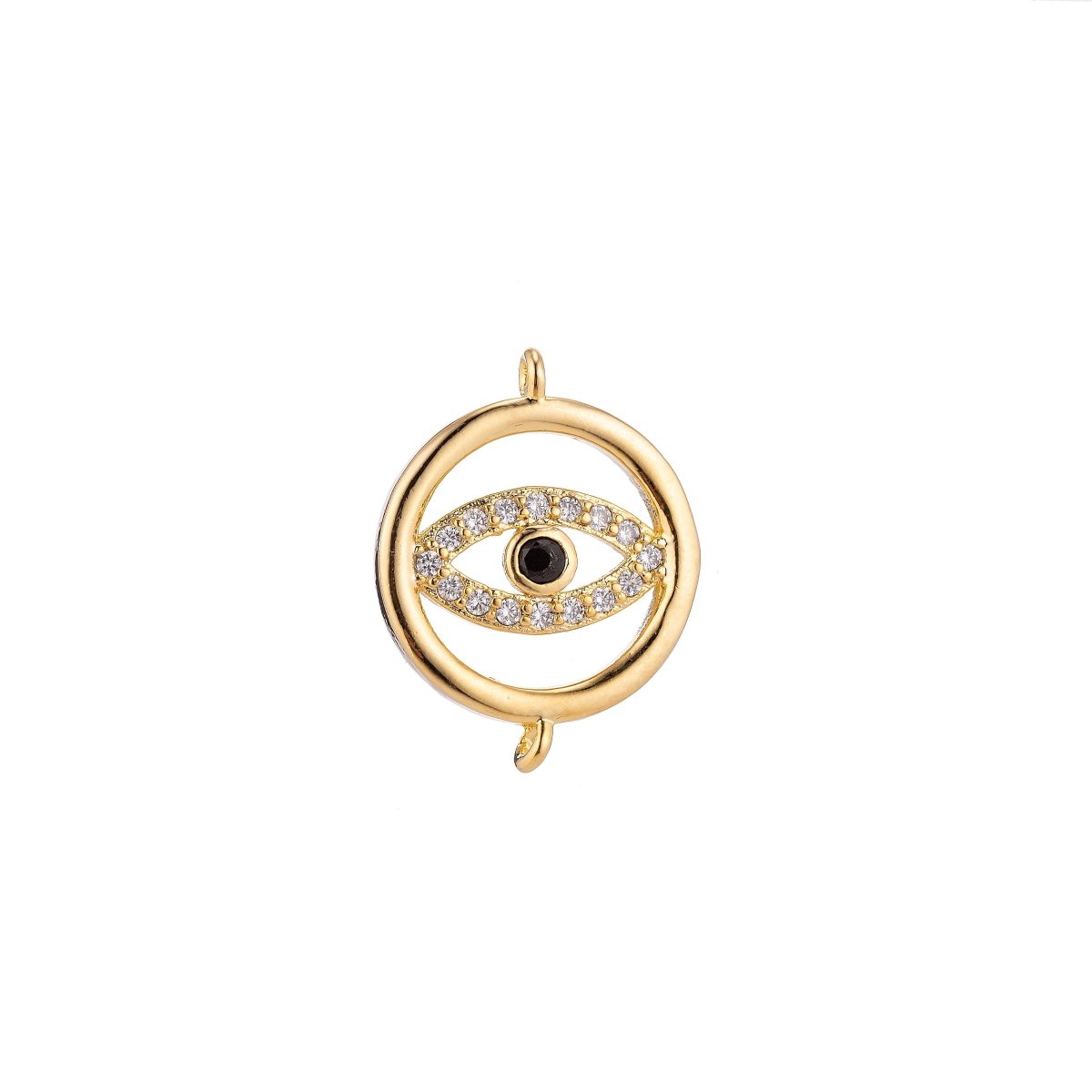 Gold Filled Spiritual Religious Evil Eye Cubic Zirconia Bracelet Charm Necklace Pendant Findings for Jewelry Making Greek Eye Connector F-038 - DLUXCA