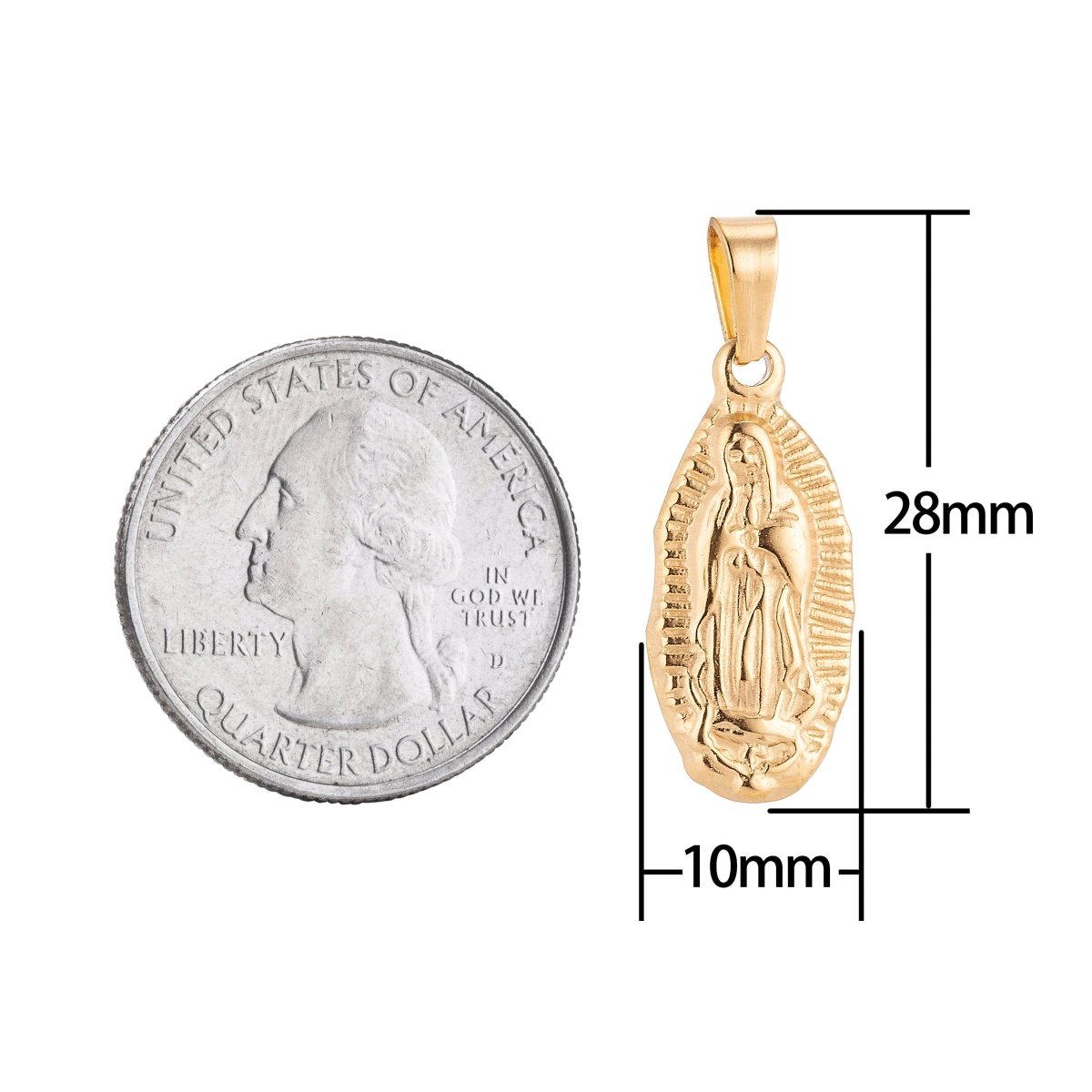 Gold Filled Stainless Steel Catholic Mother Mary Praying Charm Pendant w/ Bails Findings for Earring Necklace Jewelry Making Supplies J-379 - DLUXCA