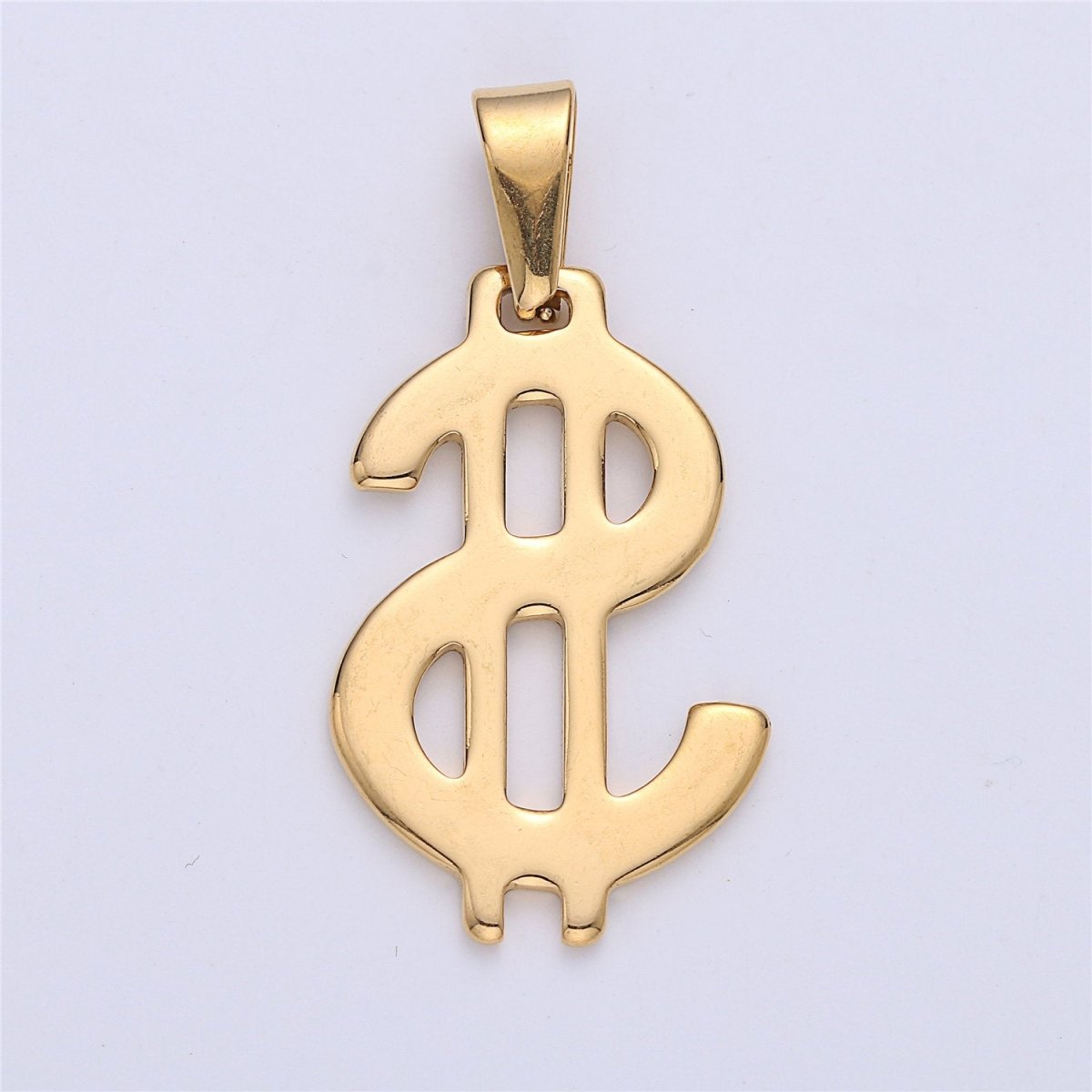 Gold Filled Stainless Steel Dollar Sign, Golden US Dollar Currency, Necklace Pendant Charm Bead Bails Findings for Jewelry Making J-666 - DLUXCA