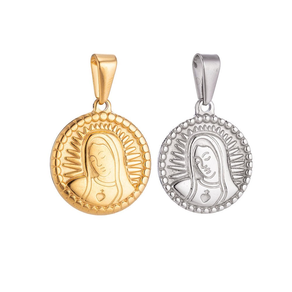Gold Filled Stainless Steel Mary Mother Jesus Glooming Charm Pendant w/ Bails Findings for Earring Necklace Jewelry Making Supplies J-349 - DLUXCA