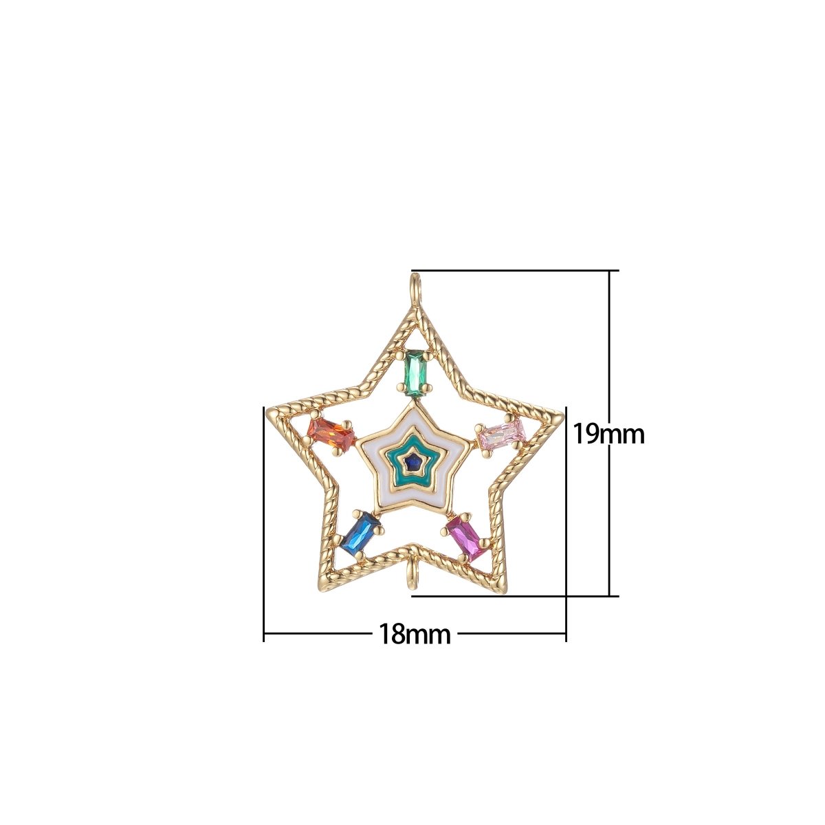 Gold Filled Star Charm Connector Multi Color CZ Charm Bracelet Earring Necklace Link Connector Double Bail Charm F-874 - DLUXCA