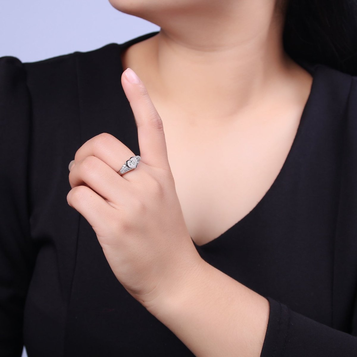 Gold Filled Star Starburst Crystal Zirconia CZ Heart Band Open, Adjustable Ring in 24K Gold & Silver | U-383 U-384 - DLUXCA