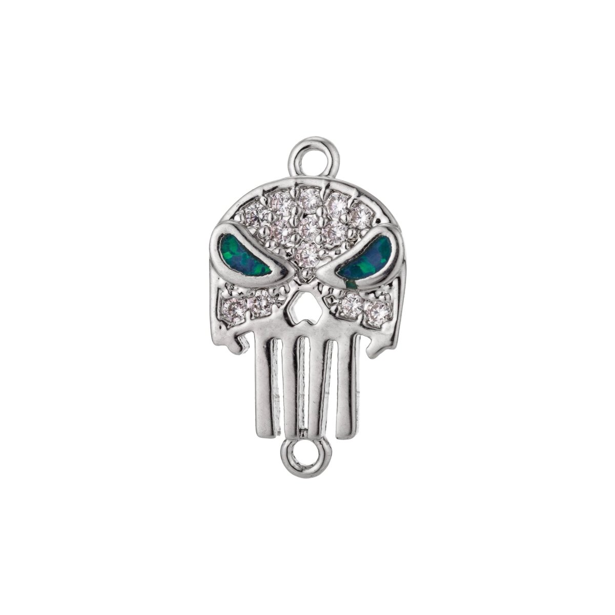 Gold Filled Stylish Elegant Green Eyes Skull Cubic Zirconia Bracelet Charm Bead Finding Connector For Jewelry Making, F-016 - DLUXCA