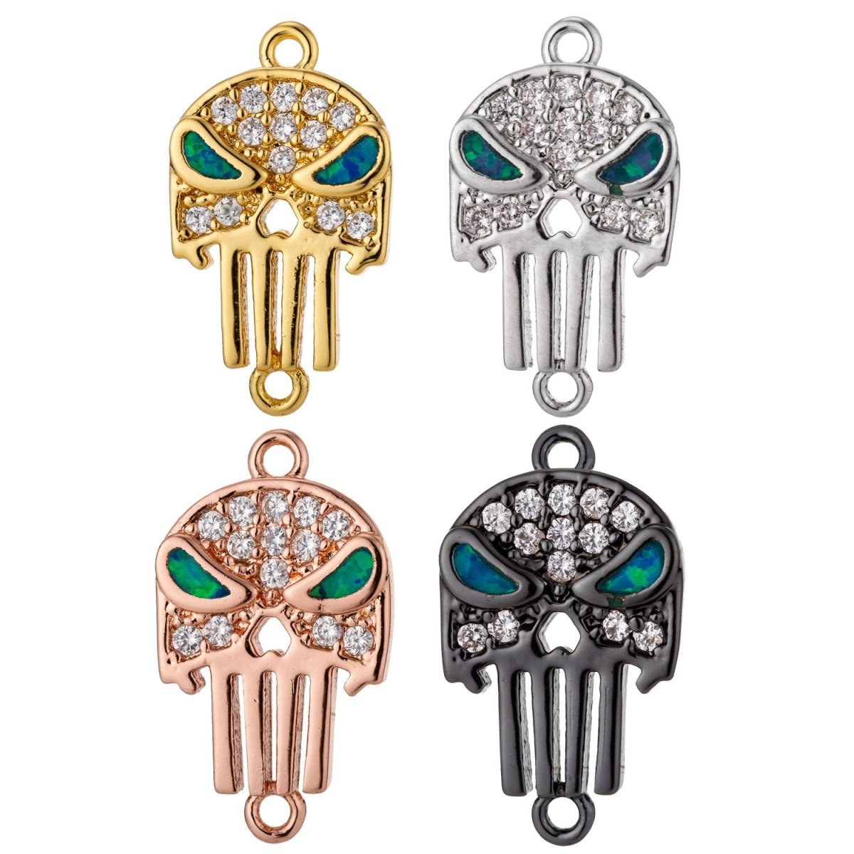 Gold Filled Stylish Elegant Green Eyes Skull Cubic Zirconia Bracelet Charm Bead Finding Connector For Jewelry Making, F-016 - DLUXCA