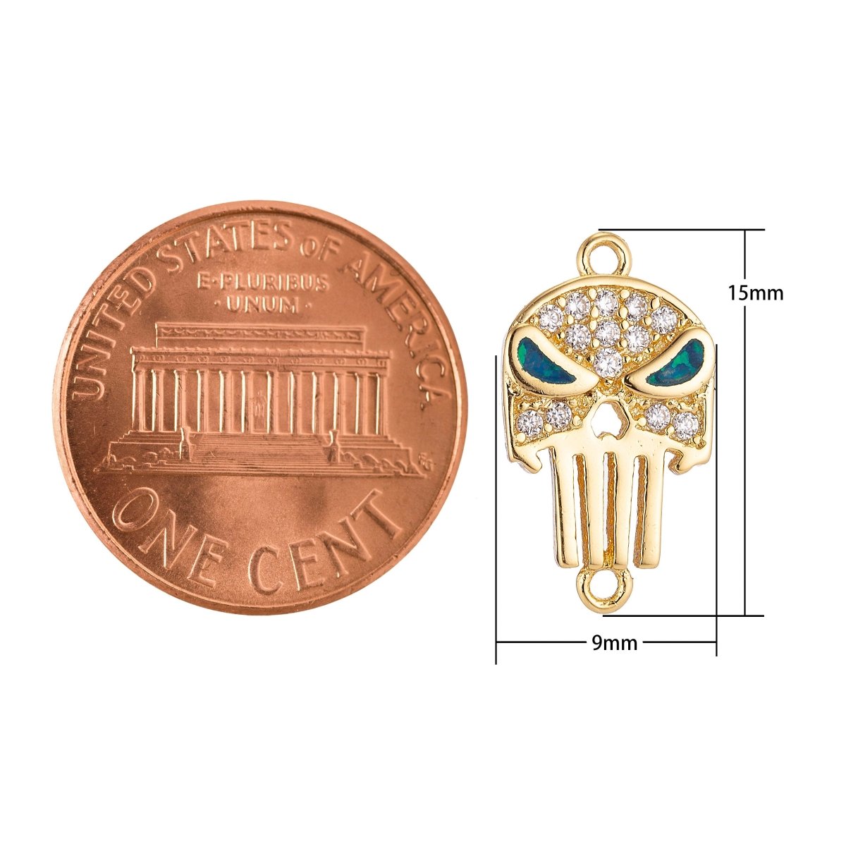 Gold Filled Stylish Elegant Green Eyes Skull Cubic Zirconia Bracelet Charm Bead Finding Connector For Jewelry Making, F-016 - DLUXCA