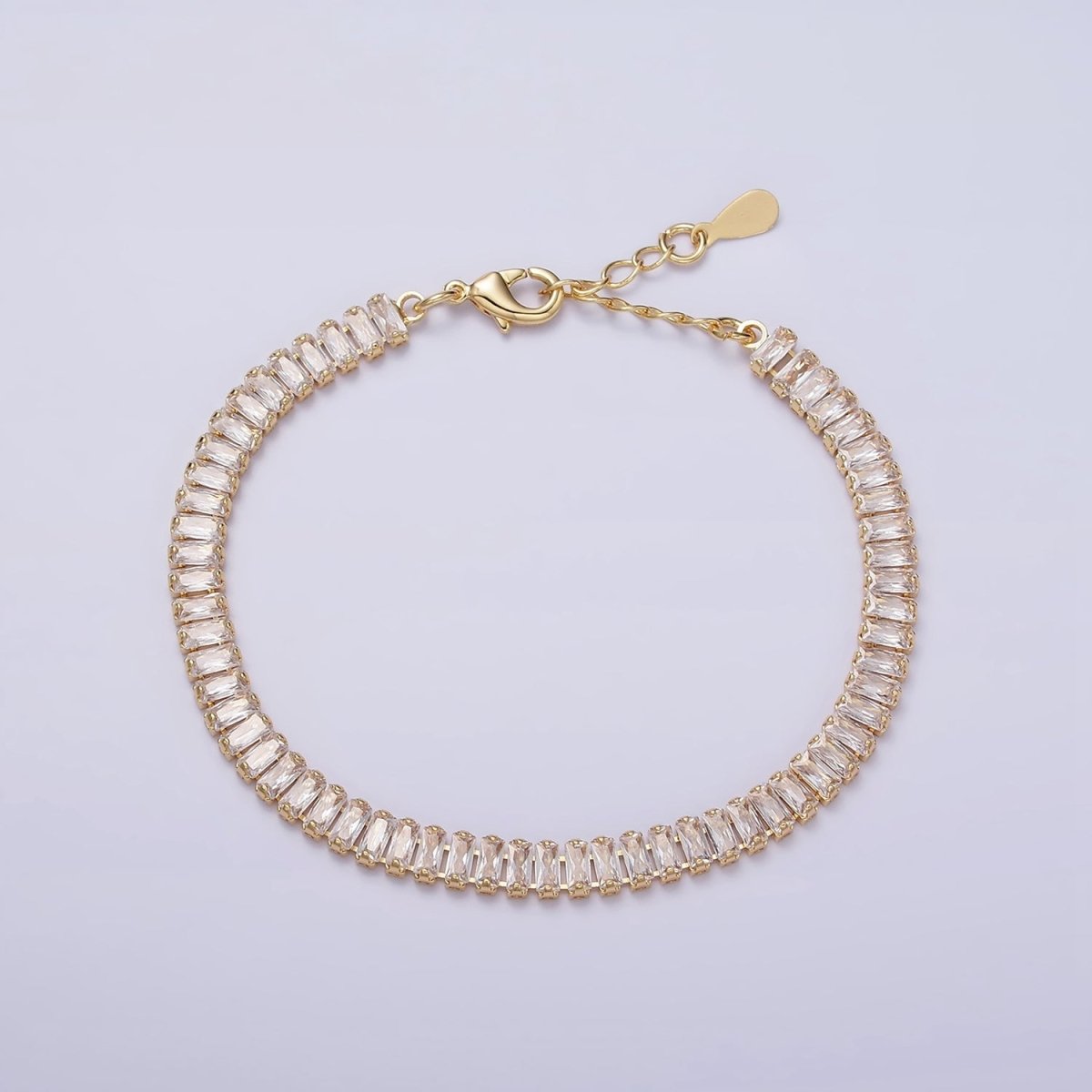 Gold Filled Tennis Bracelet, Baguette Emerald Green, Pink, Clear Pave CZ Bracelet for | WA-1764 to WA-1766 Clearance Pricing - DLUXCA