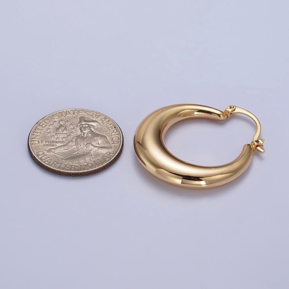 Gold Filled Thin Dome 30mm Hoops French Lock Earrings in Gold & Silver | AB212 AB213 - DLUXCA
