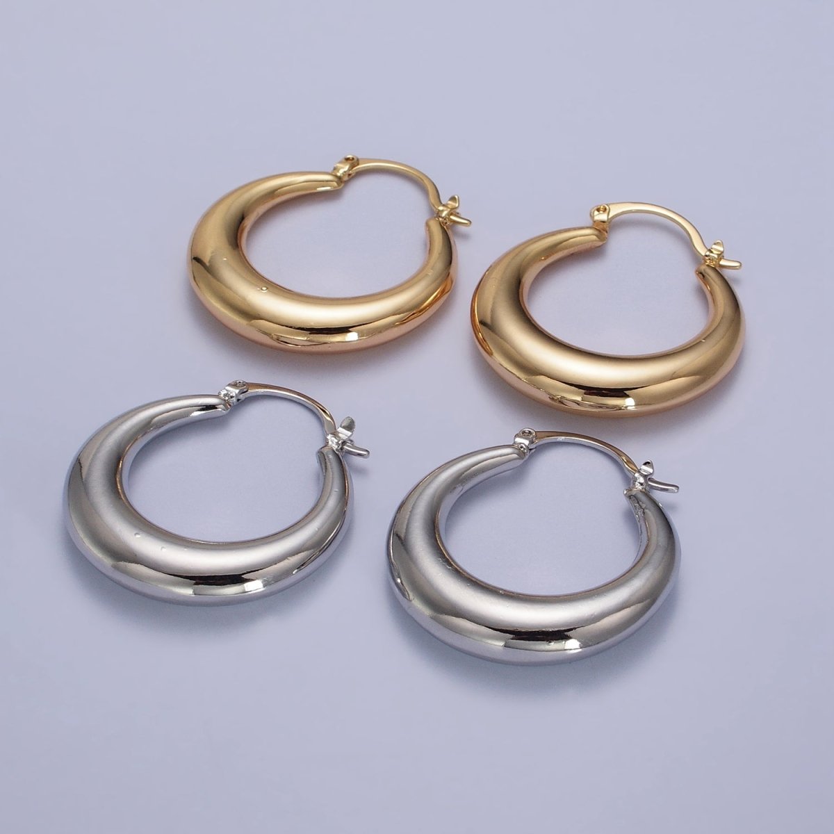 Gold Filled Thin Dome 30mm Hoops French Lock Earrings in Gold & Silver | AB212 AB213 - DLUXCA