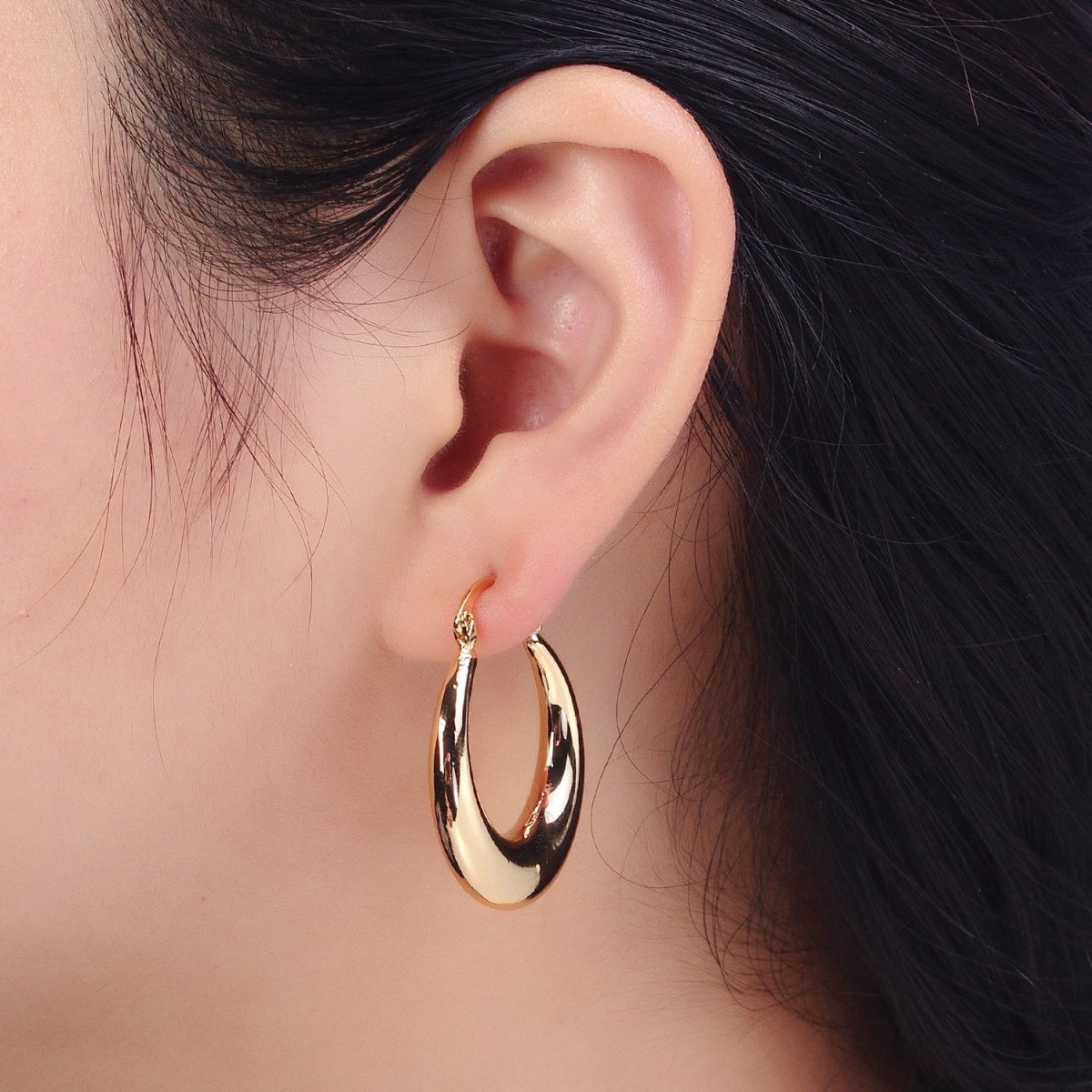 Gold Filled Thin Dome 30mm Hoops French Lock Earrings in Gold & Silver | AB212 AB213 - DLUXCA