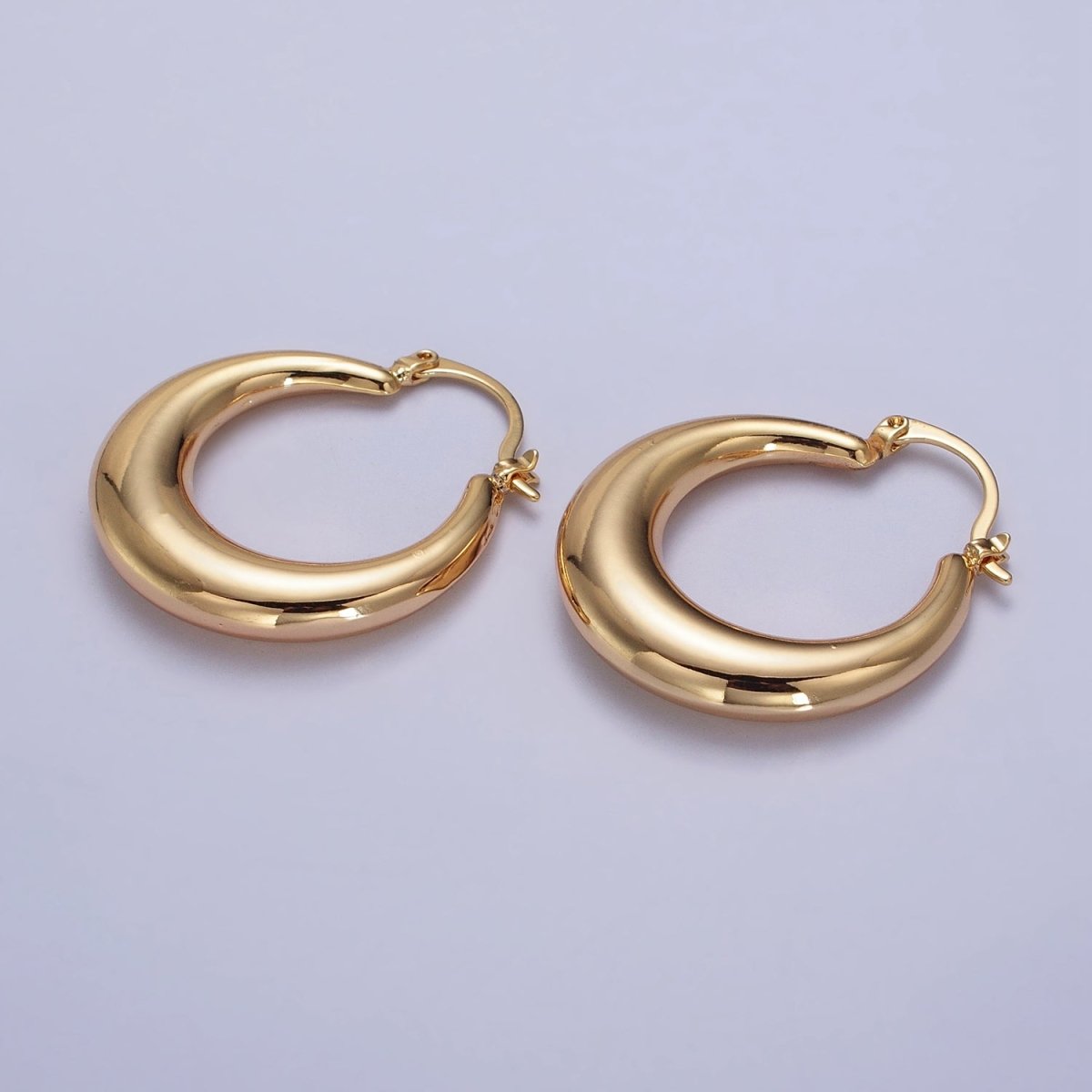Gold Filled Thin Dome 30mm Hoops French Lock Earrings in Gold & Silver | AB212 AB213 - DLUXCA