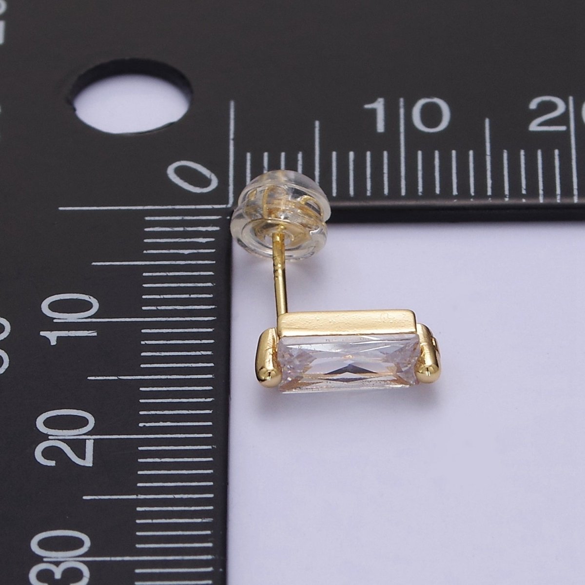 Gold Filled Tiny baguette stud earrings | second hole earrings | tiny rectangle studs | Baguette shaped studs V-123 - DLUXCA