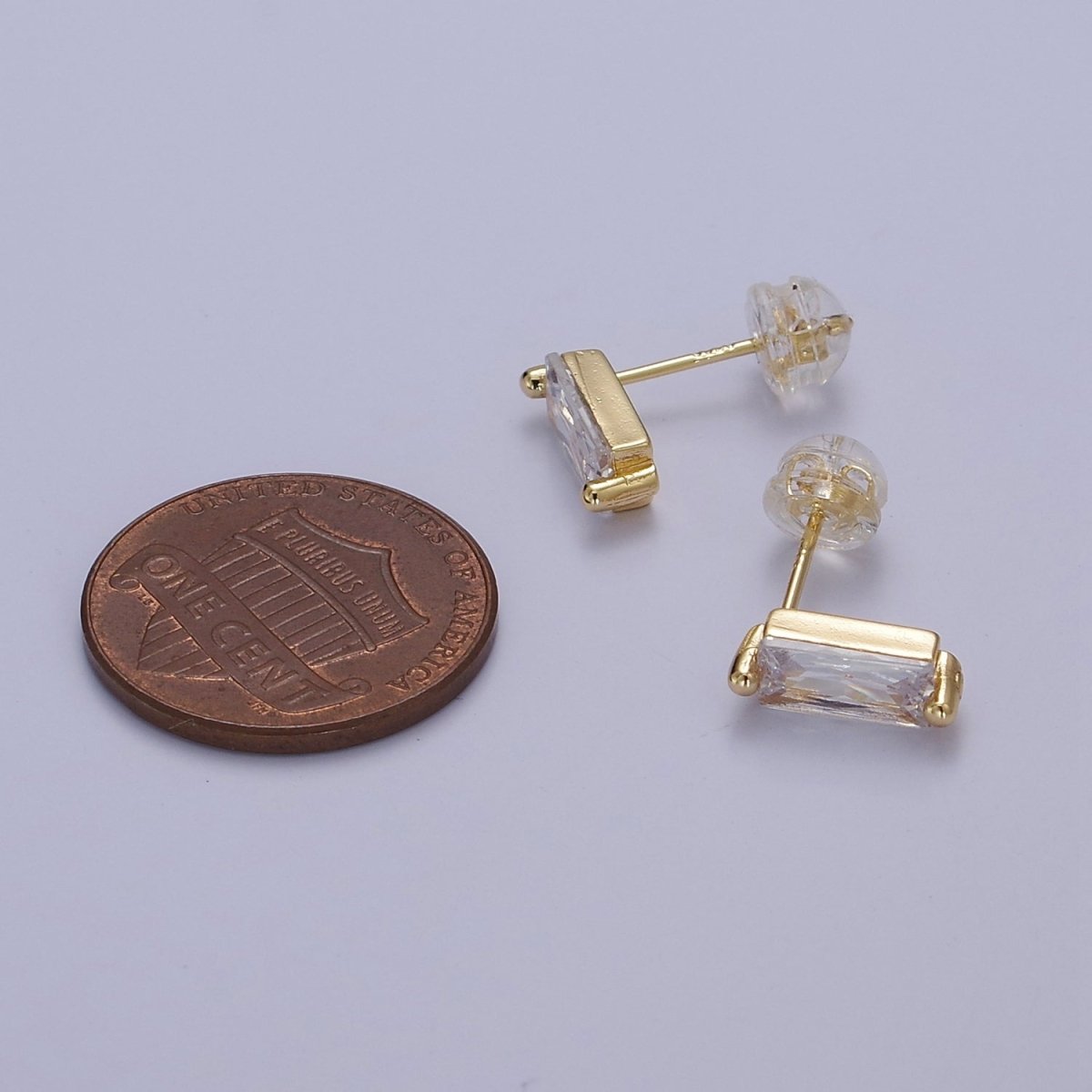 Gold Filled Tiny baguette stud earrings | second hole earrings | tiny rectangle studs | Baguette shaped studs V-123 - DLUXCA