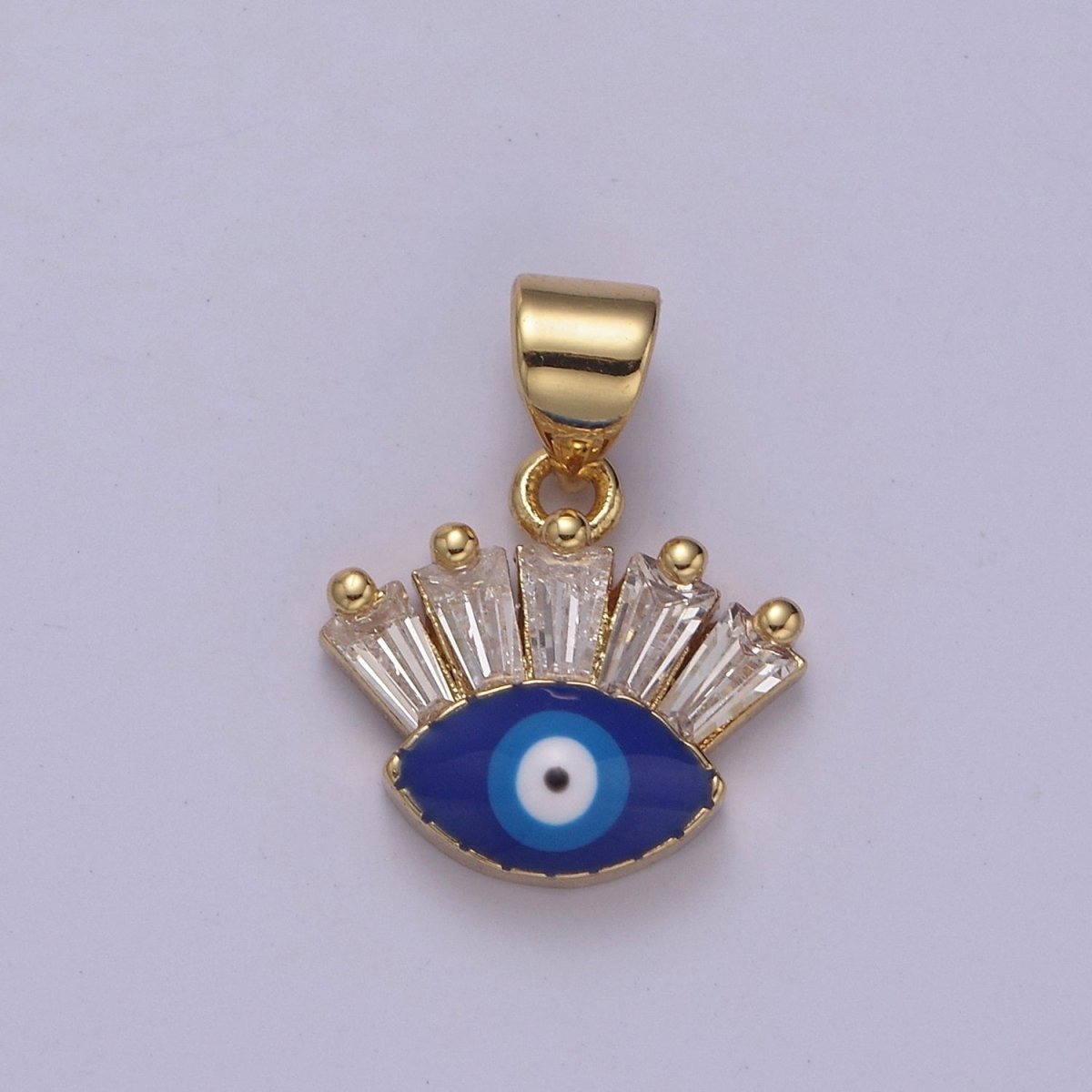 Gold Filled Tiny Evil Eye Charm Necklace, Baguette Evil Eye Jewelry, Dainty Evil Eye Pendant J-339 - DLUXCA