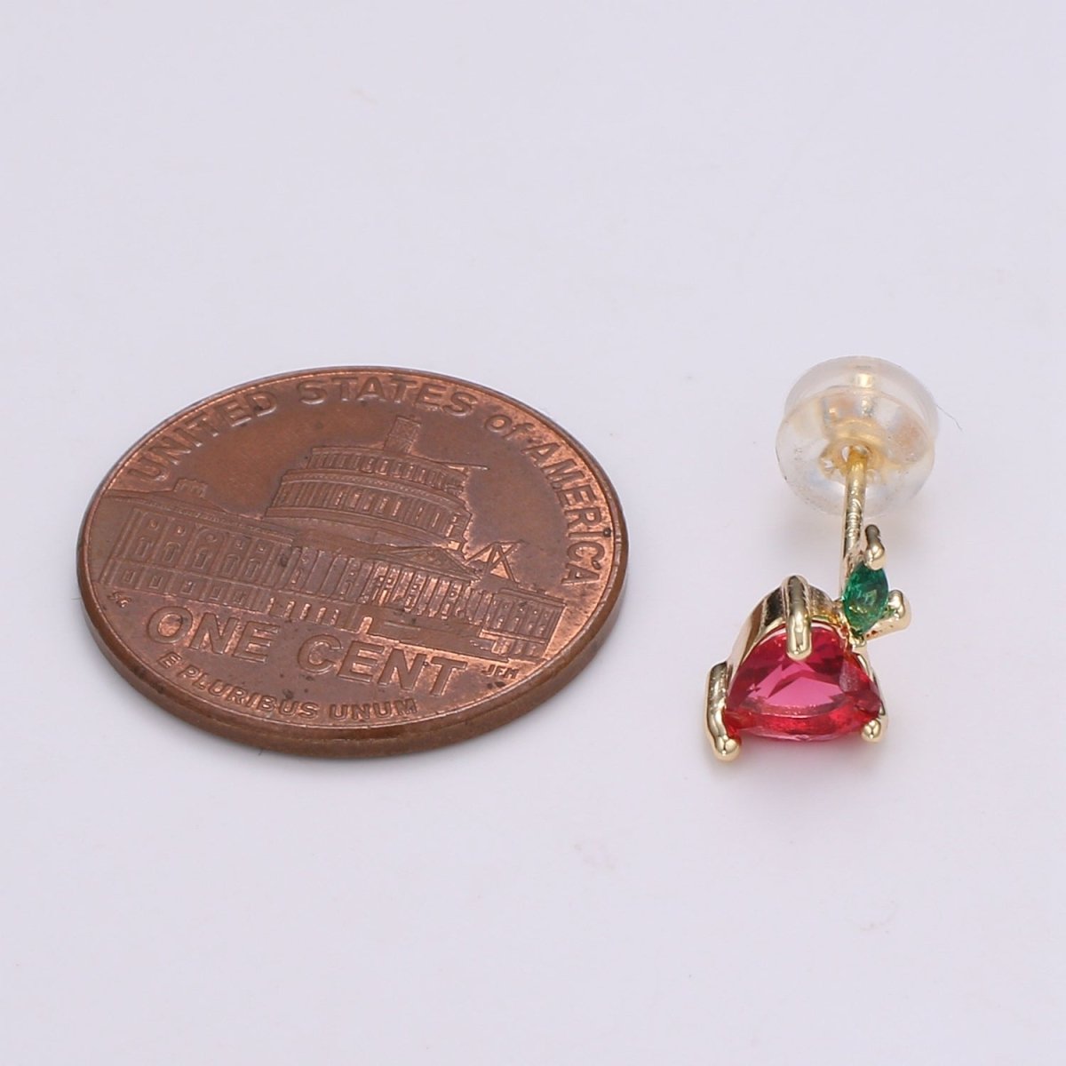Gold Filled Tiny Strawberry Stud Earrings, Colored CZ Crystal Mini Fruity Natural Golden Formal/Casual Daily Wear Earring Jewelry P-015 - DLUXCA
