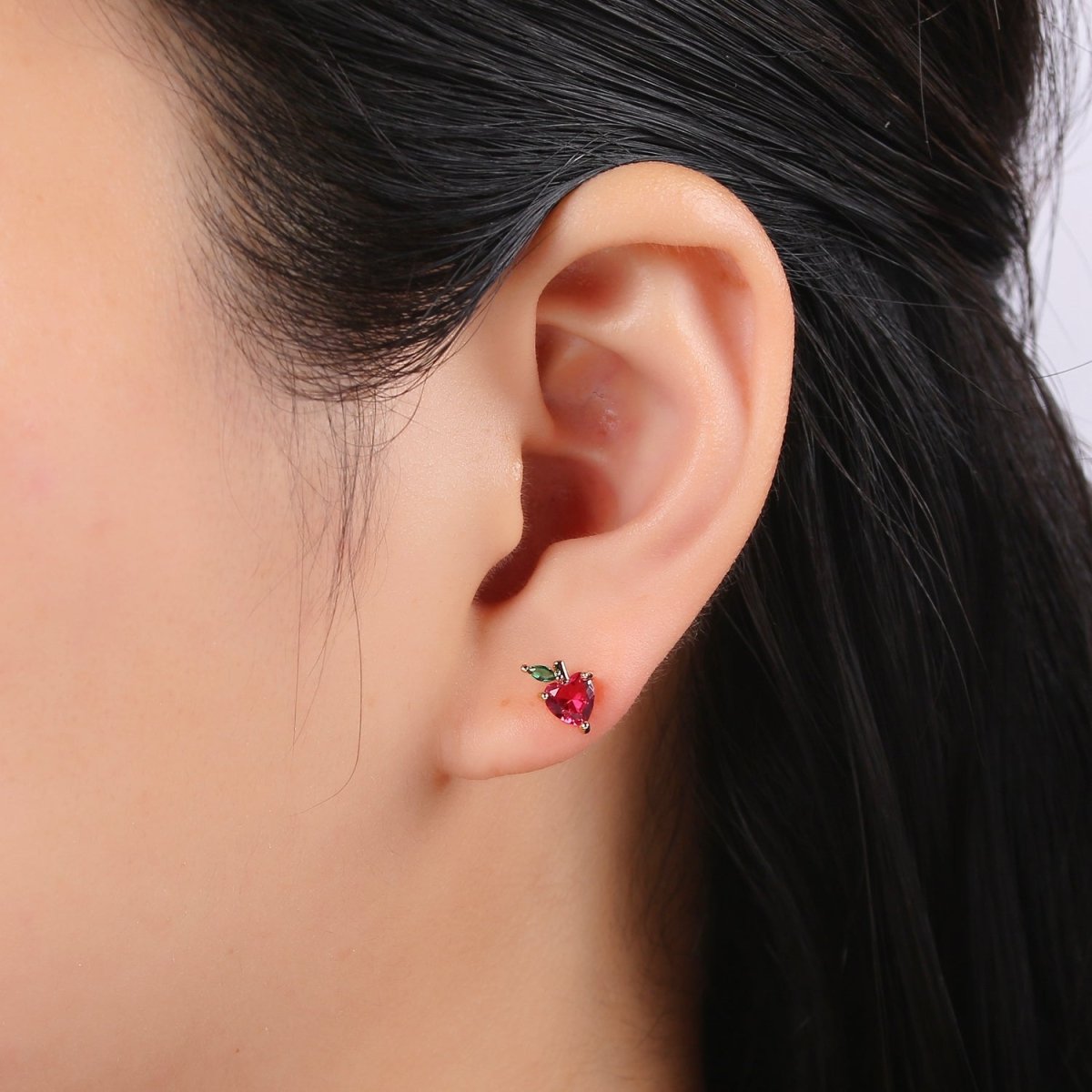 Gold Filled Tiny Strawberry Stud Earrings, Colored CZ Crystal Mini Fruity Natural Golden Formal/Casual Daily Wear Earring Jewelry P-015 - DLUXCA