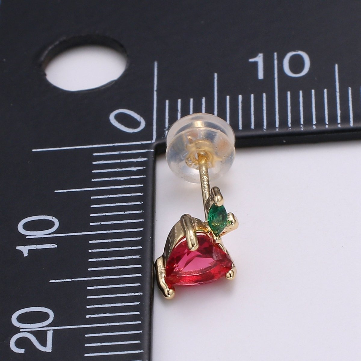 Gold Filled Tiny Strawberry Stud Earrings, Colored CZ Crystal Mini Fruity Natural Golden Formal/Casual Daily Wear Earring Jewelry P-015 - DLUXCA