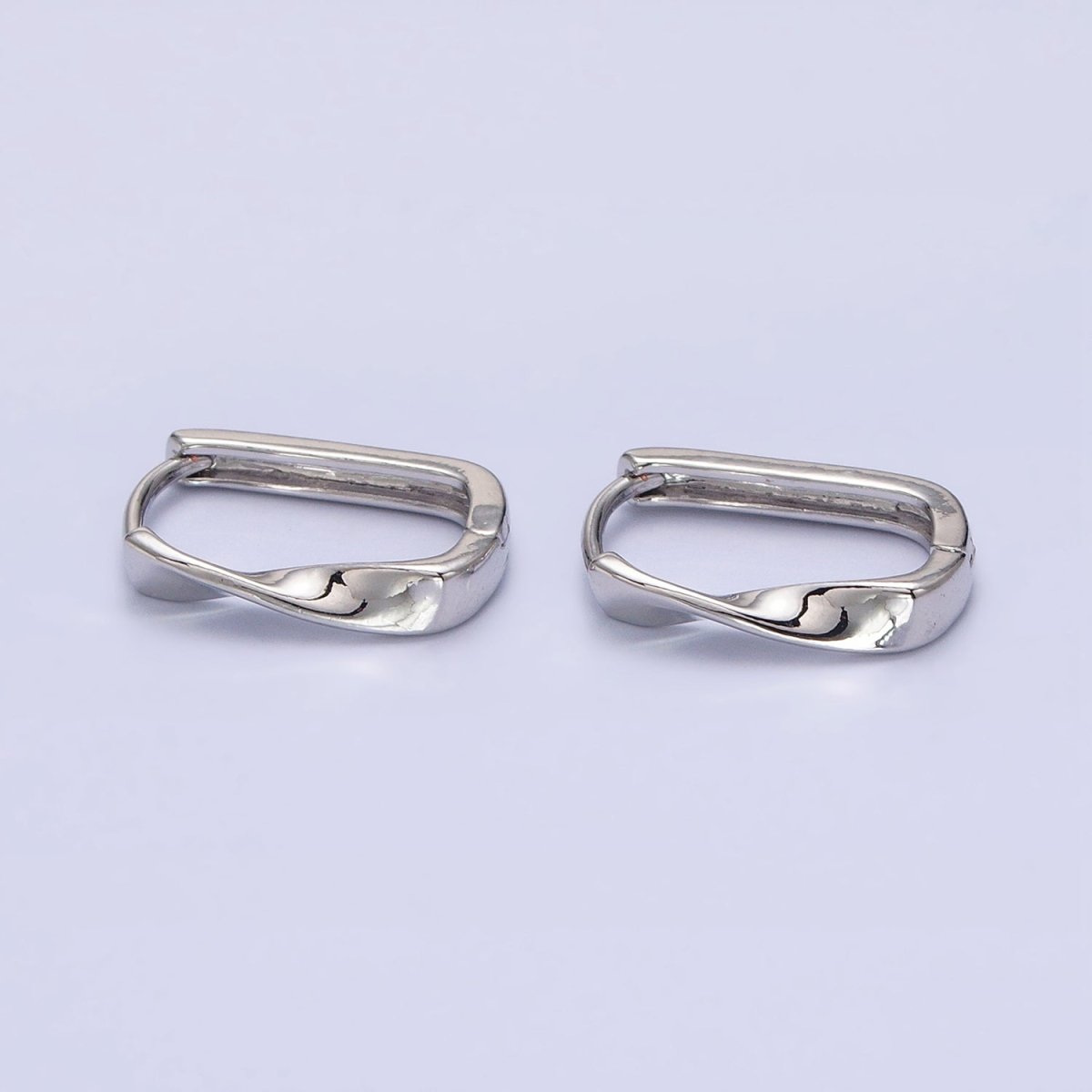 Gold Filled Twisted Geometric 15.5mm Oblong U-Shaped Hoop Earrings in Gold & Silver | AB827 AB1544 - DLUXCA