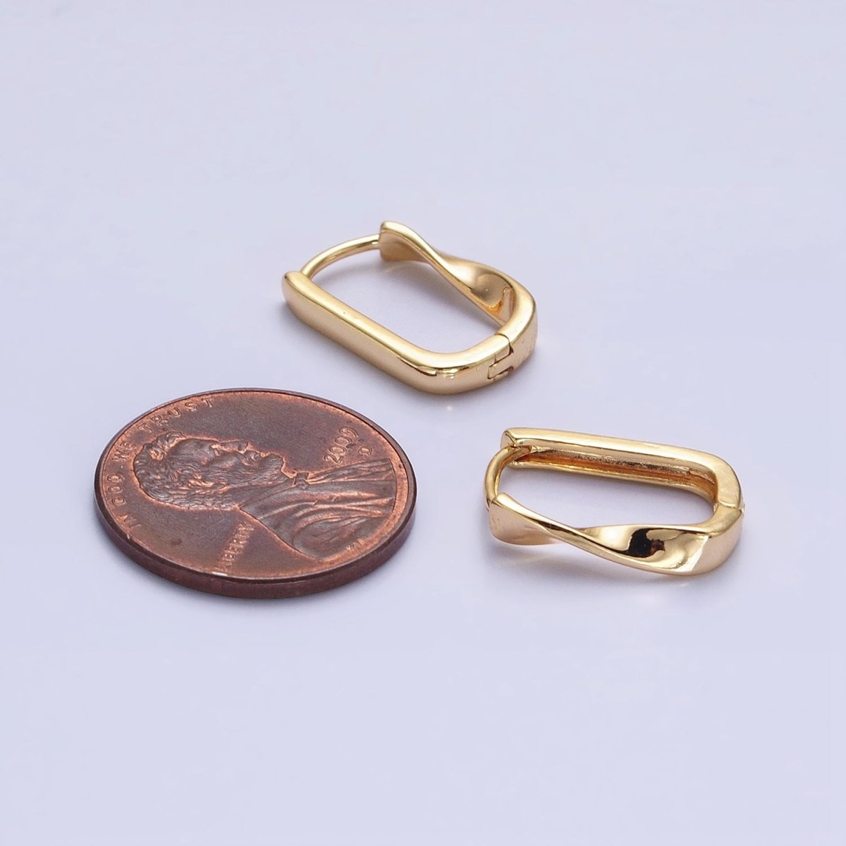 Gold Filled Twisted Geometric 15.5mm Oblong U-Shaped Hoop Earrings in Gold & Silver | AB827 AB1544 - DLUXCA