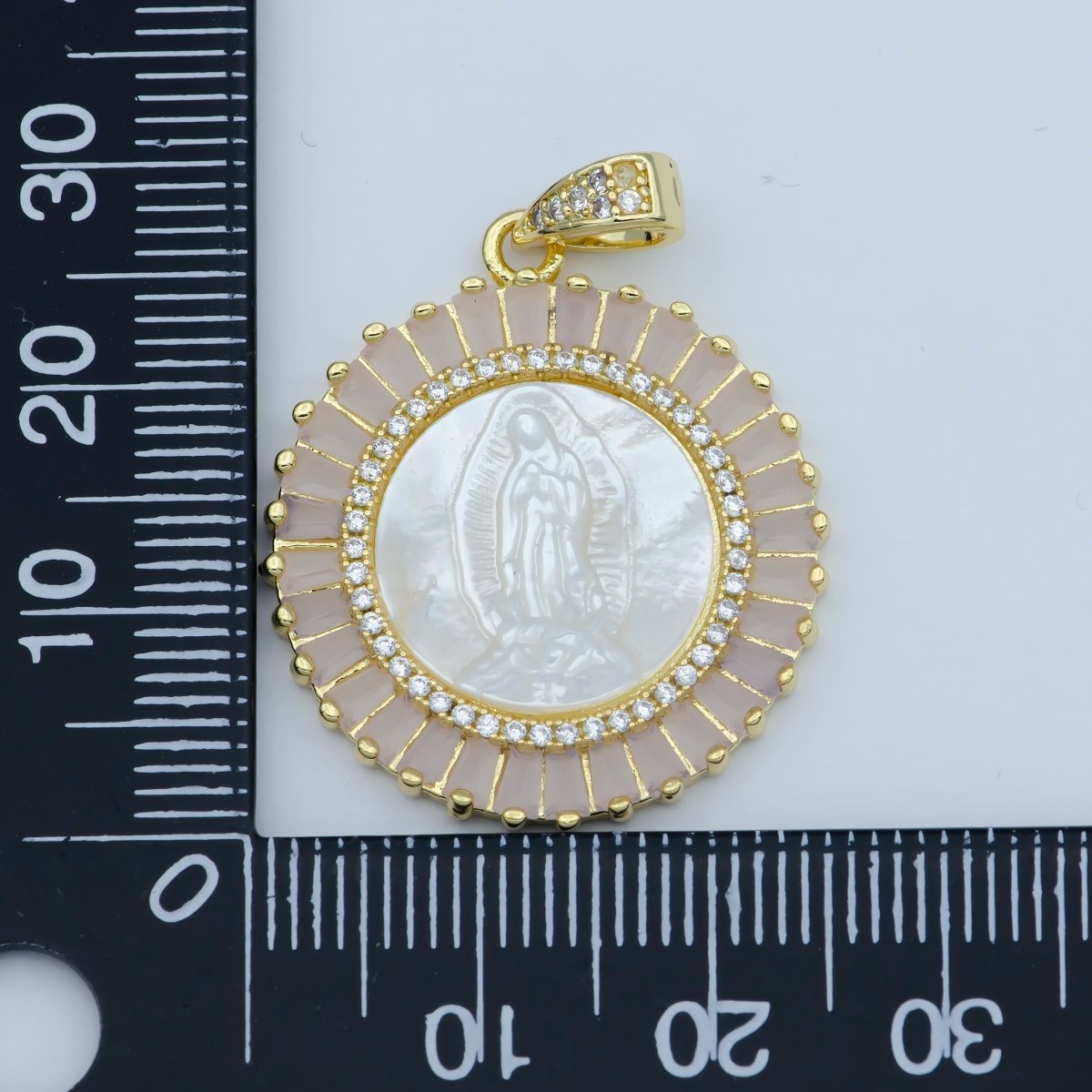 Gold Filled Virgin Mary Pendant Pearl Lady Guadalupe Medallion Charm Necklace Pink Cubic Micro Pave Cz for Religious jewelry making supply N-1407 I-109 - DLUXCA