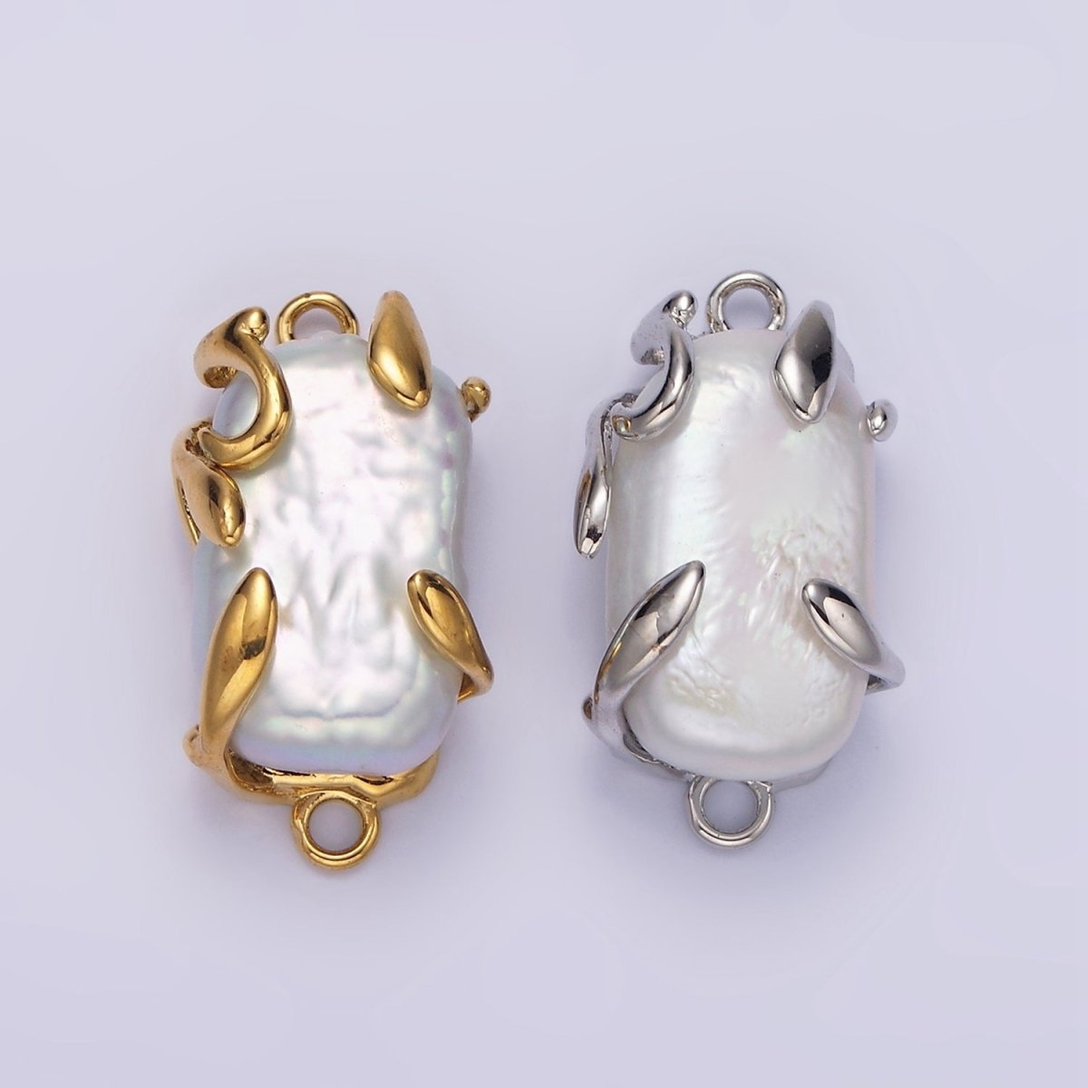 Gold Filled White Baroque Freshwater Pearl Molten Drip Connector in Gold & Silver G-726 G-784 - DLUXCA