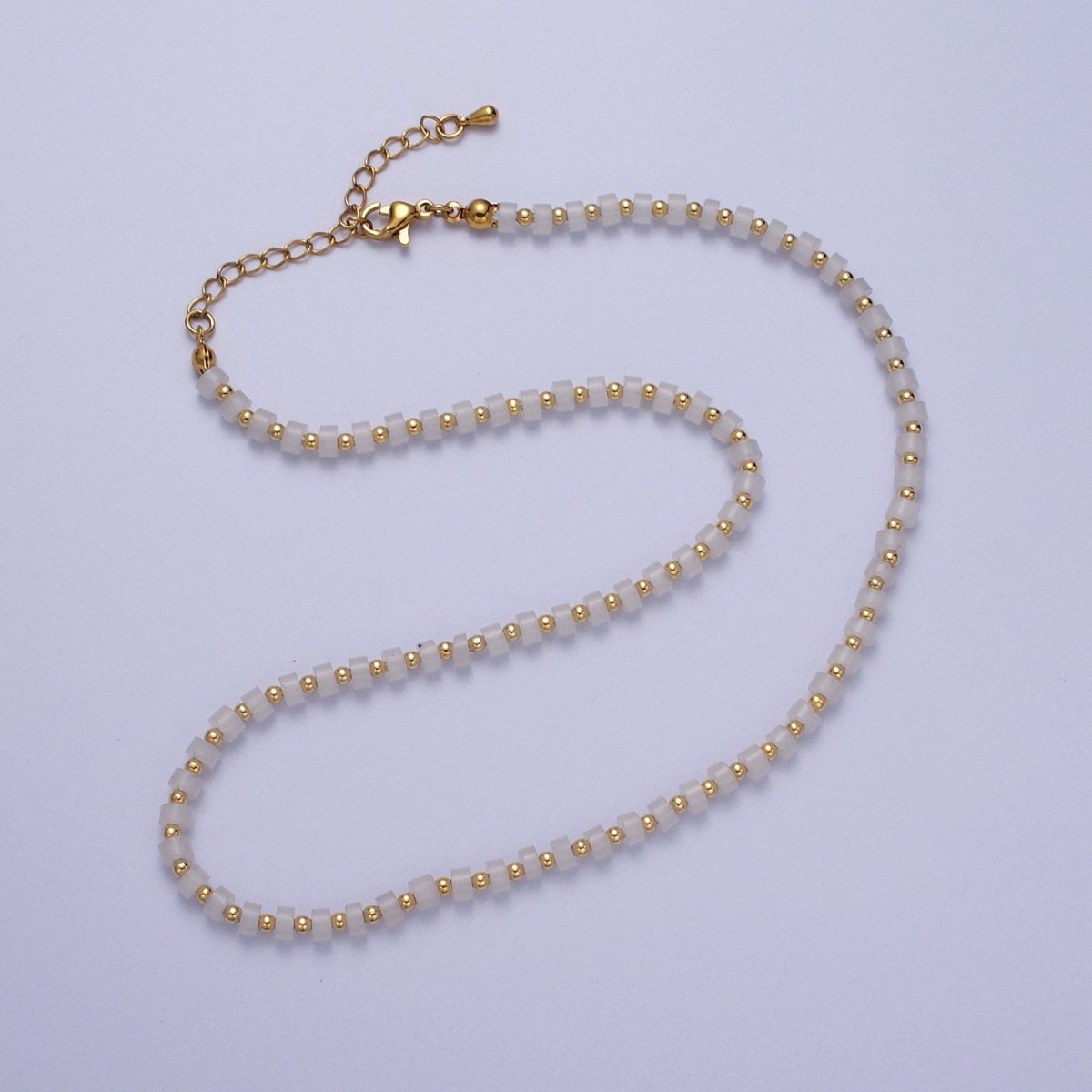 Gold Filled White Jade Rondelle Heishi Gemstone Gold Spacer Beads 15.5 Inch Choker Necklace | WA-1431 Clearance Pricing - DLUXCA