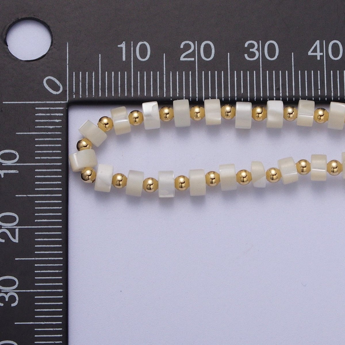 Gold Filled White Shell MOP Rondelle Heishi Gemstone Gold Spacer Beads 15.5 Inch Choker Necklace | WA-1434 Clearance Pricing - DLUXCA