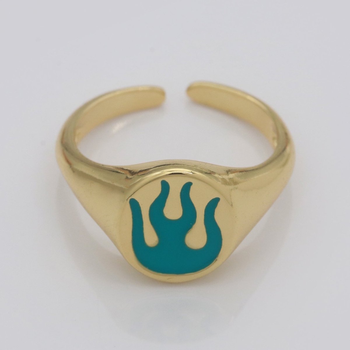 Gold Fire Signet Ring Flame Open Ring Adjustable Statement Ring S-198 ~ S-208 - DLUXCA