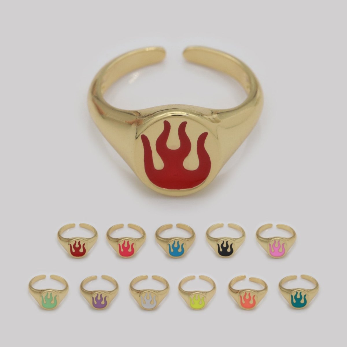 Gold Fire Signet Ring Flame Open Ring Adjustable Statement Ring S-198 ~ S-208 - DLUXCA