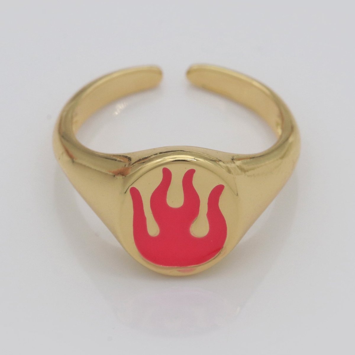 Gold Fire Signet Ring Flame Open Ring Adjustable Statement Ring S-198 ~ S-208 - DLUXCA