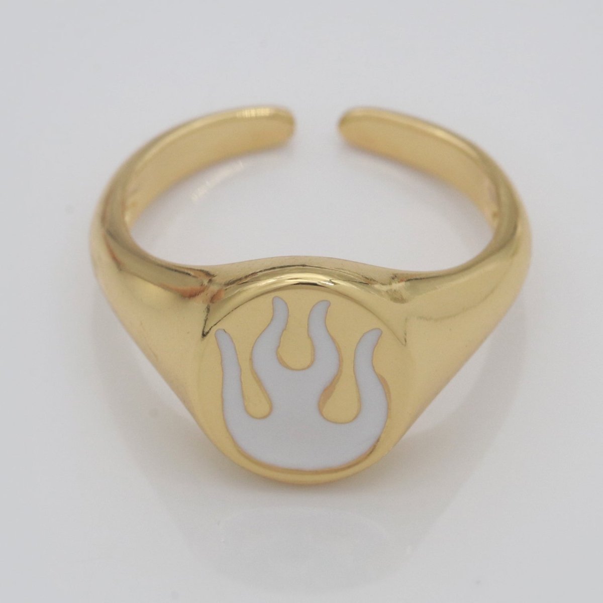 Gold Fire Signet Ring Flame Open Ring Adjustable Statement Ring S-198 ~ S-208 - DLUXCA
