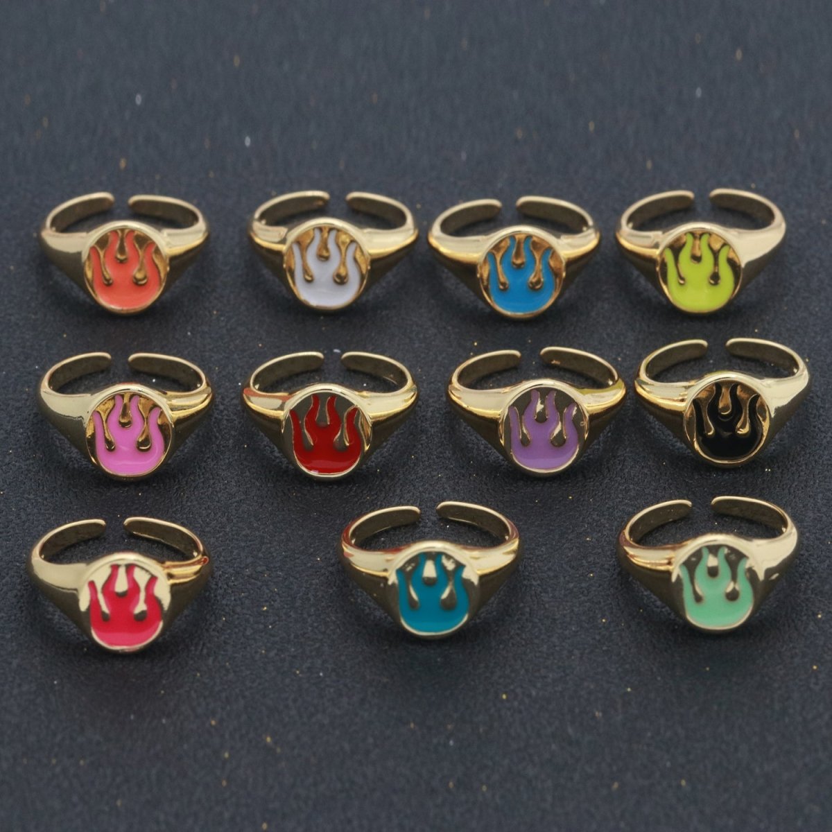 Gold Fire Signet Ring Flame Open Ring Adjustable Statement Ring S-198 ~ S-208 - DLUXCA