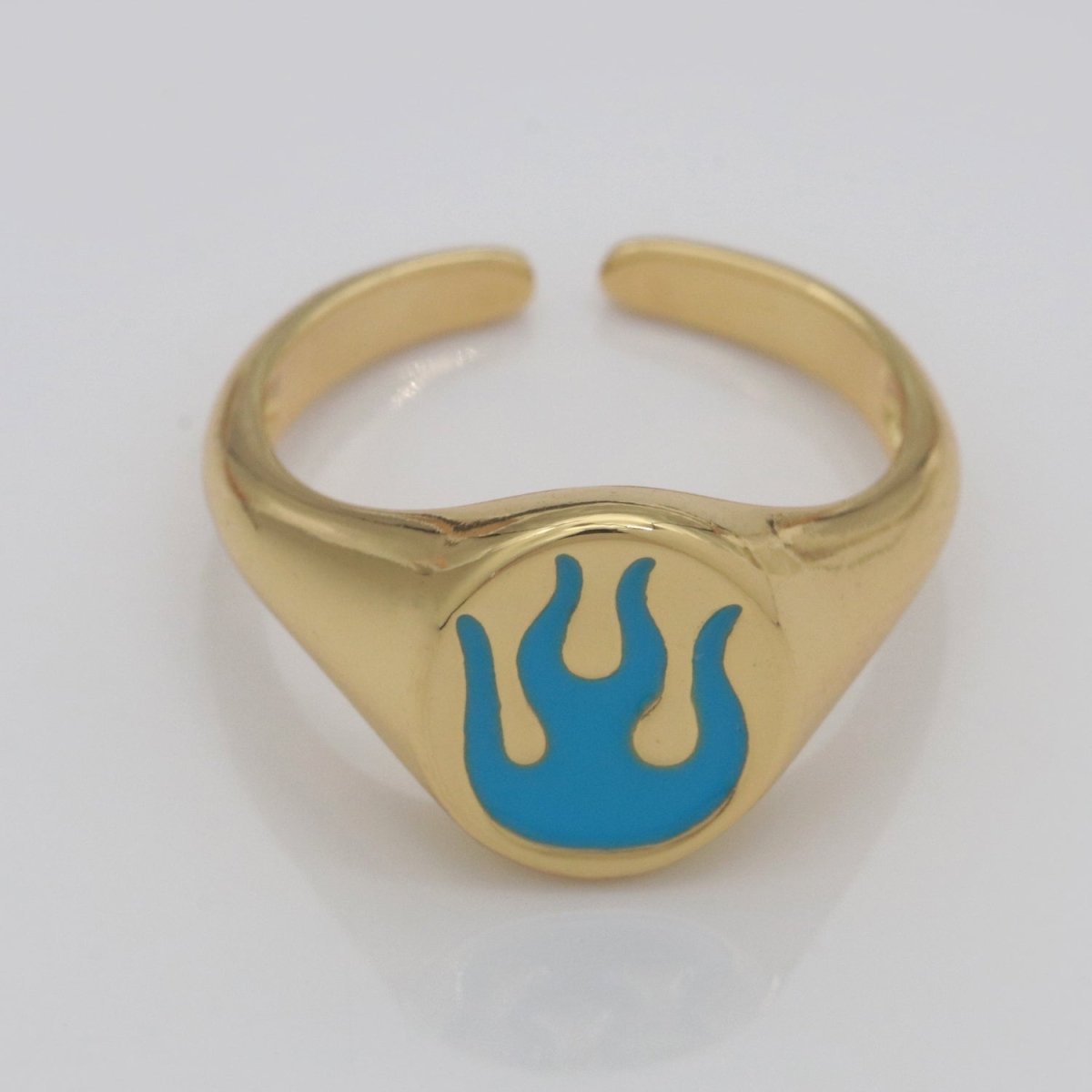 Gold Fire Signet Ring Flame Open Ring Adjustable Statement Ring S-198 ~ S-208 - DLUXCA