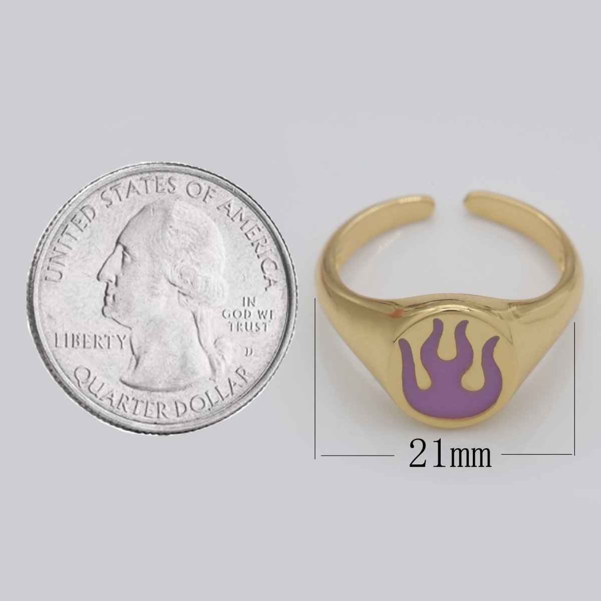 Gold Fire Signet Ring Flame Open Ring Adjustable Statement Ring S-198 ~ S-208 - DLUXCA