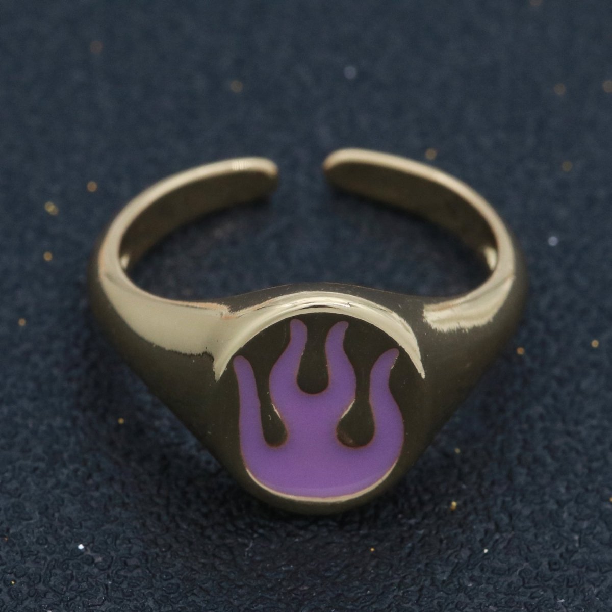 Gold Fire Signet Ring Flame Open Ring Adjustable Statement Ring S-198 ~ S-208 - DLUXCA