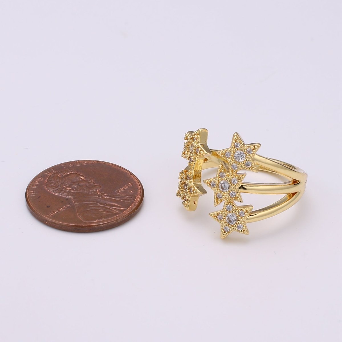 Gold Fireworks Ring, Twinkle Little Star Ring Micro Pave Ring for Valentine Gift Stack Ring Open Ring R-243 - DLUXCA