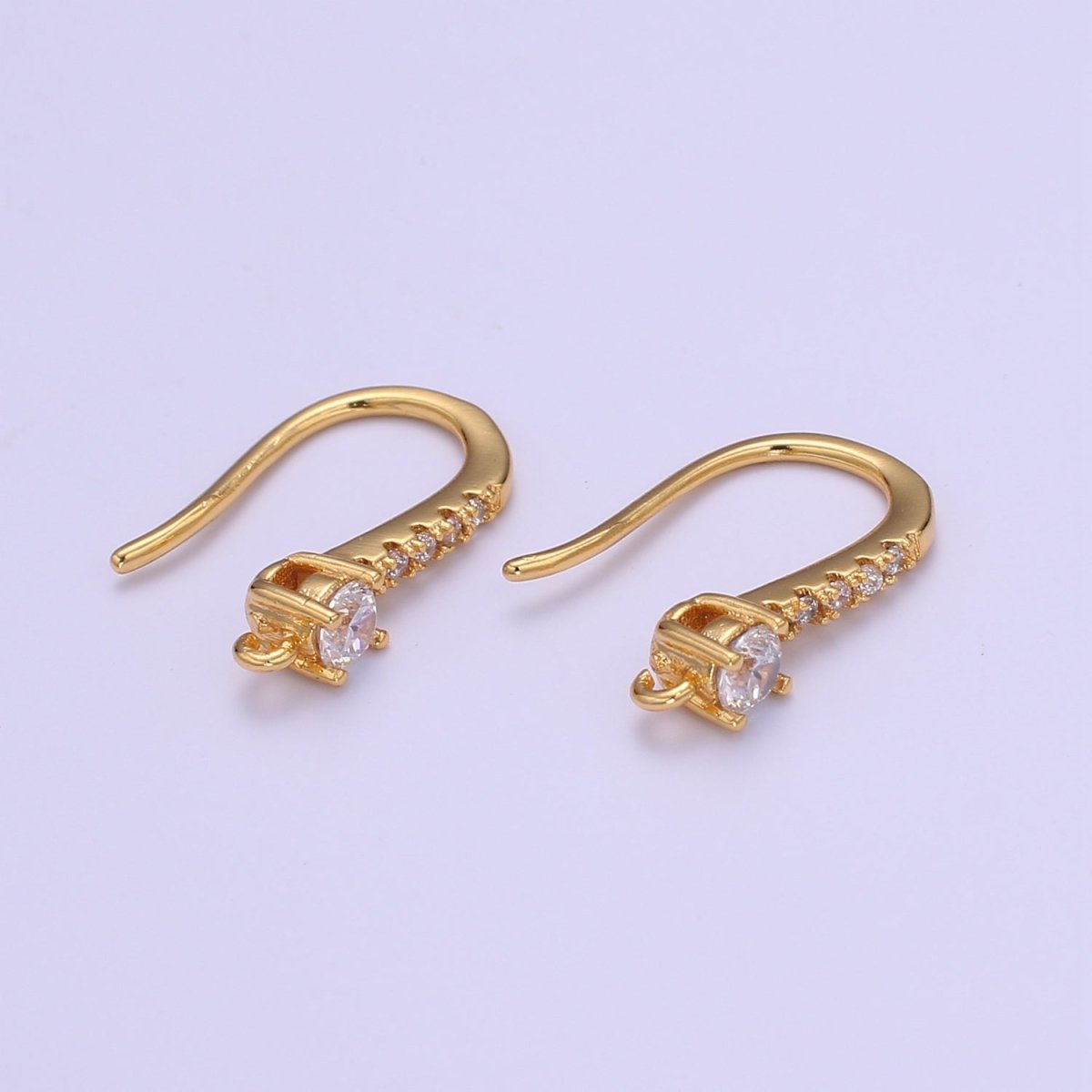 Gold Fish Hook Earrings Ear Wires French Hooks 15.5x9.5mm size 1 pair Open loop Micro Pave Cz Hook Earring Supply L-235~L-237 - DLUXCA