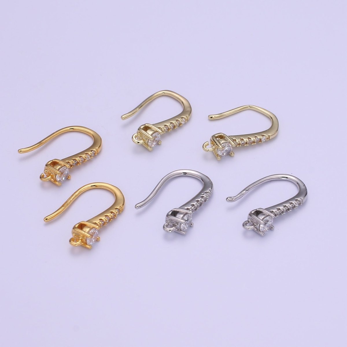 Gold Fish Hook Earrings Ear Wires French Hooks 15.5x9.5mm size 1 pair Open loop Micro Pave Cz Hook Earring Supply L-235~L-237 - DLUXCA