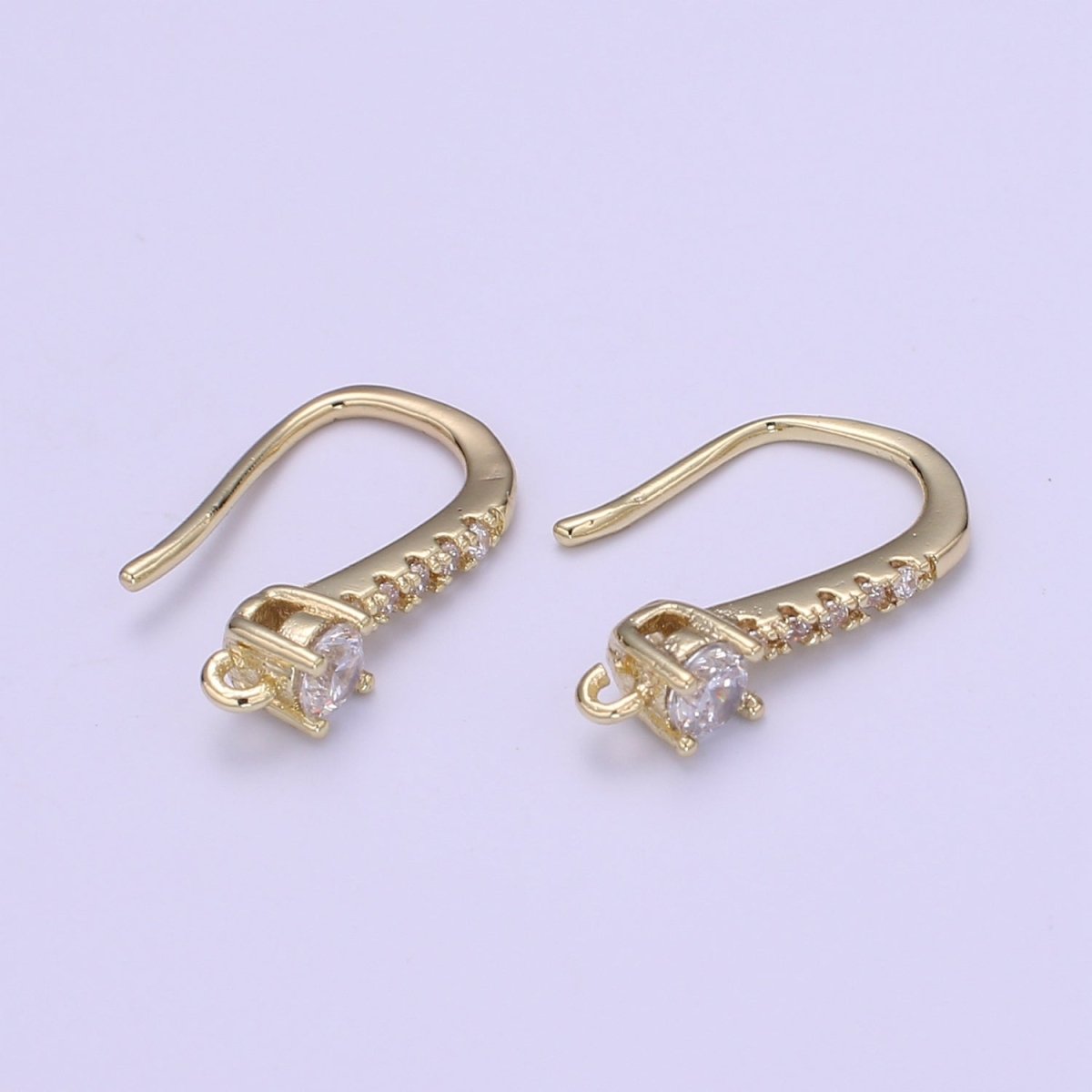 Gold Fish Hook Earrings Ear Wires French Hooks 15.5x9.5mm size 1 pair Open loop Micro Pave Cz Hook Earring Supply L-235~L-237 - DLUXCA
