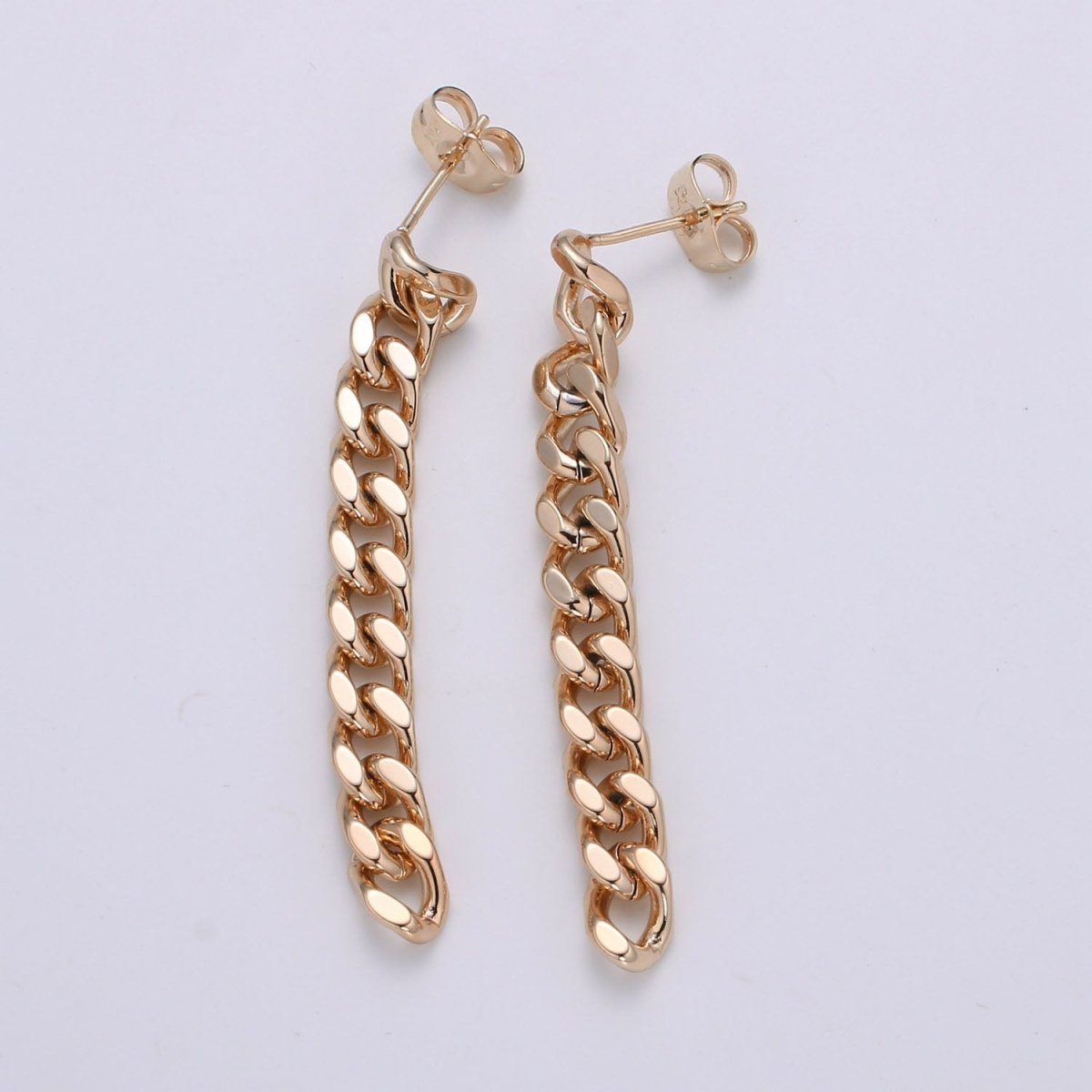 Gold Flat Cuban Chain Link Chain Stud Earring Dangle Pendant P-129 P-130 - DLUXCA