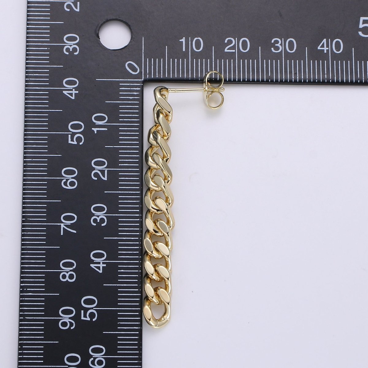 Gold Flat Cuban Chain Link Chain Stud Earring Dangle Pendant P-129 P-130 - DLUXCA