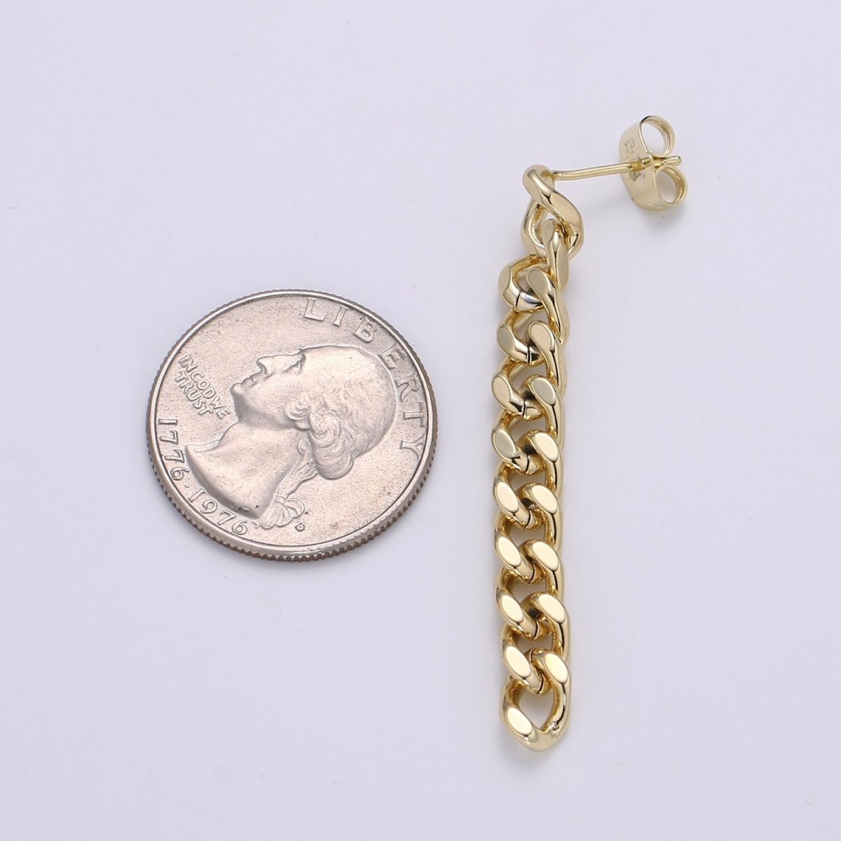 Gold Flat Cuban Chain Link Chain Stud Earring Dangle Pendant P-129 P-130 - DLUXCA