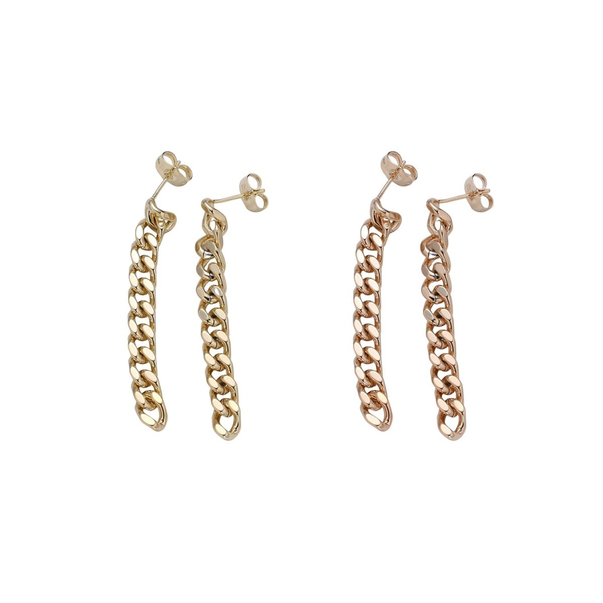 Gold Flat Cuban Chain Link Chain Stud Earring Dangle Pendant P-129 P-130 - DLUXCA