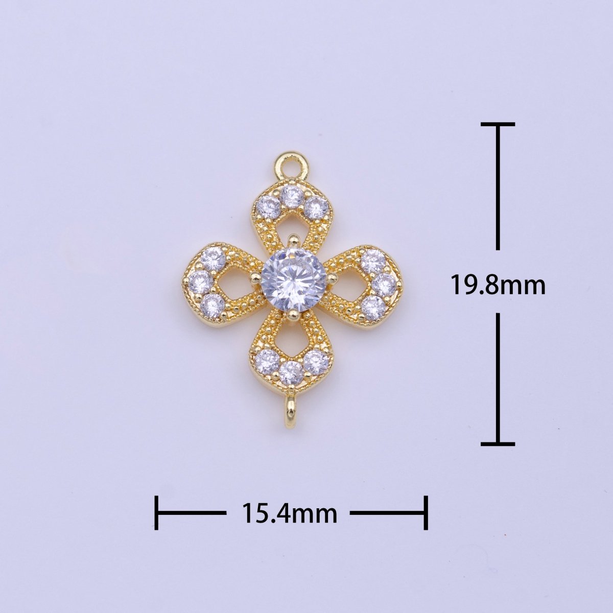 Gold Flower Nature Micro Paved Round Clear CZ Link Connector | Y-653 - DLUXCA