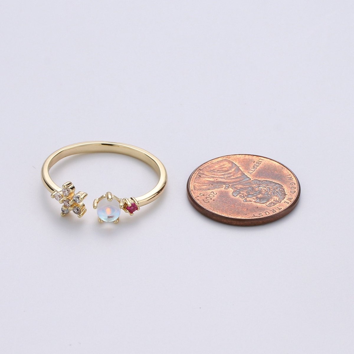 Gold Flower Ring, Dainty Floral Ring, Adjustable Ring, Minimalist Opal Ring, Minimalist Ring, Gold Open Ring, Dainty Jewelry R-086 - DLUXCA