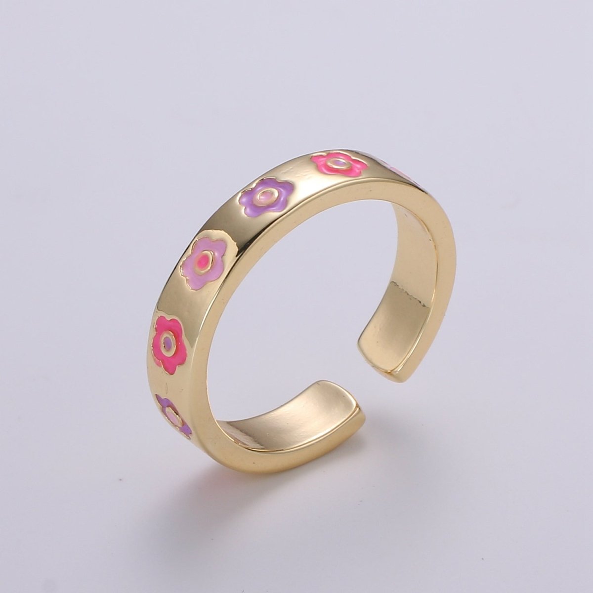 Gold Flower Ring, Floral Ring, Open Ring Adjustable Open Ring, Gold Stacking Ring Minimalist Heart Ring for Kids Teenager Friendship Ring R-488 - DLUXCA