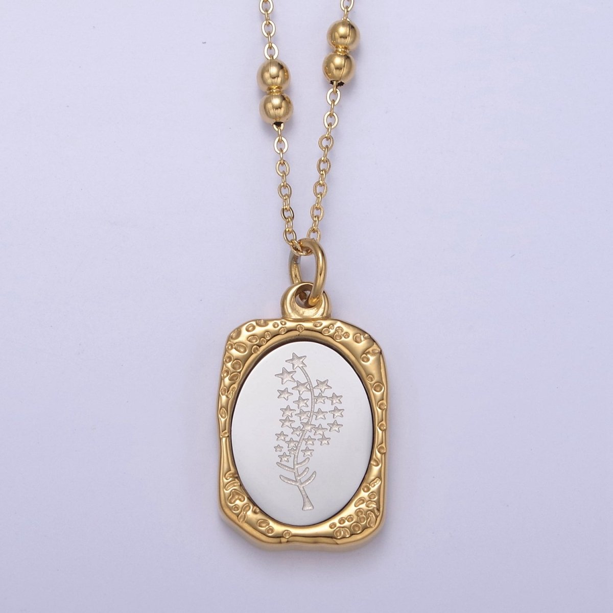 Gold Flower Tag Charm Engraved Floral Pendant Necklace with Satellite Chain Necklace Wholesale Fashion Jewelry | WA-708 to WA-720 Clearance Pricing - DLUXCA